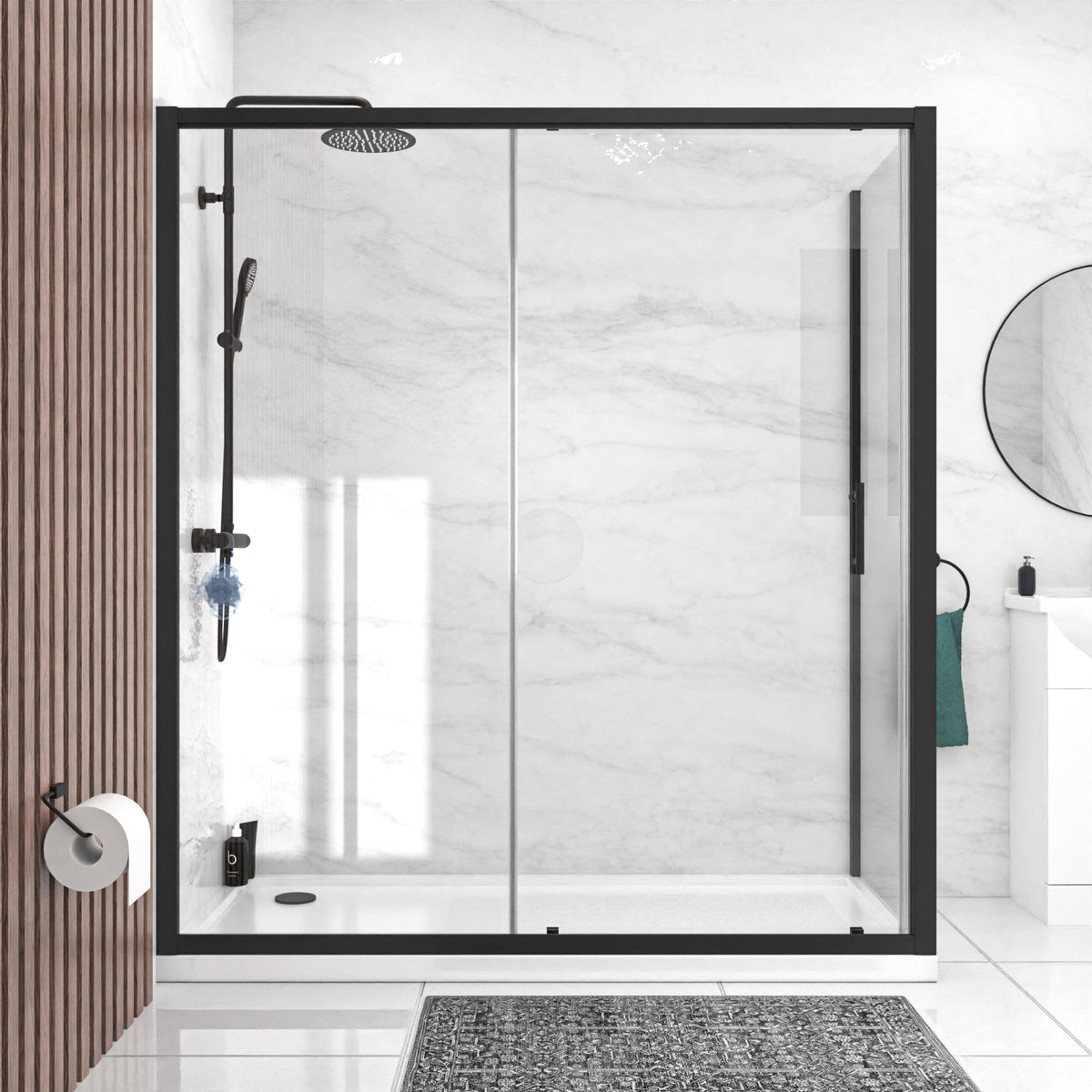 Magna 1600 mm Matte Black Sliding Door Shower with Side Panel