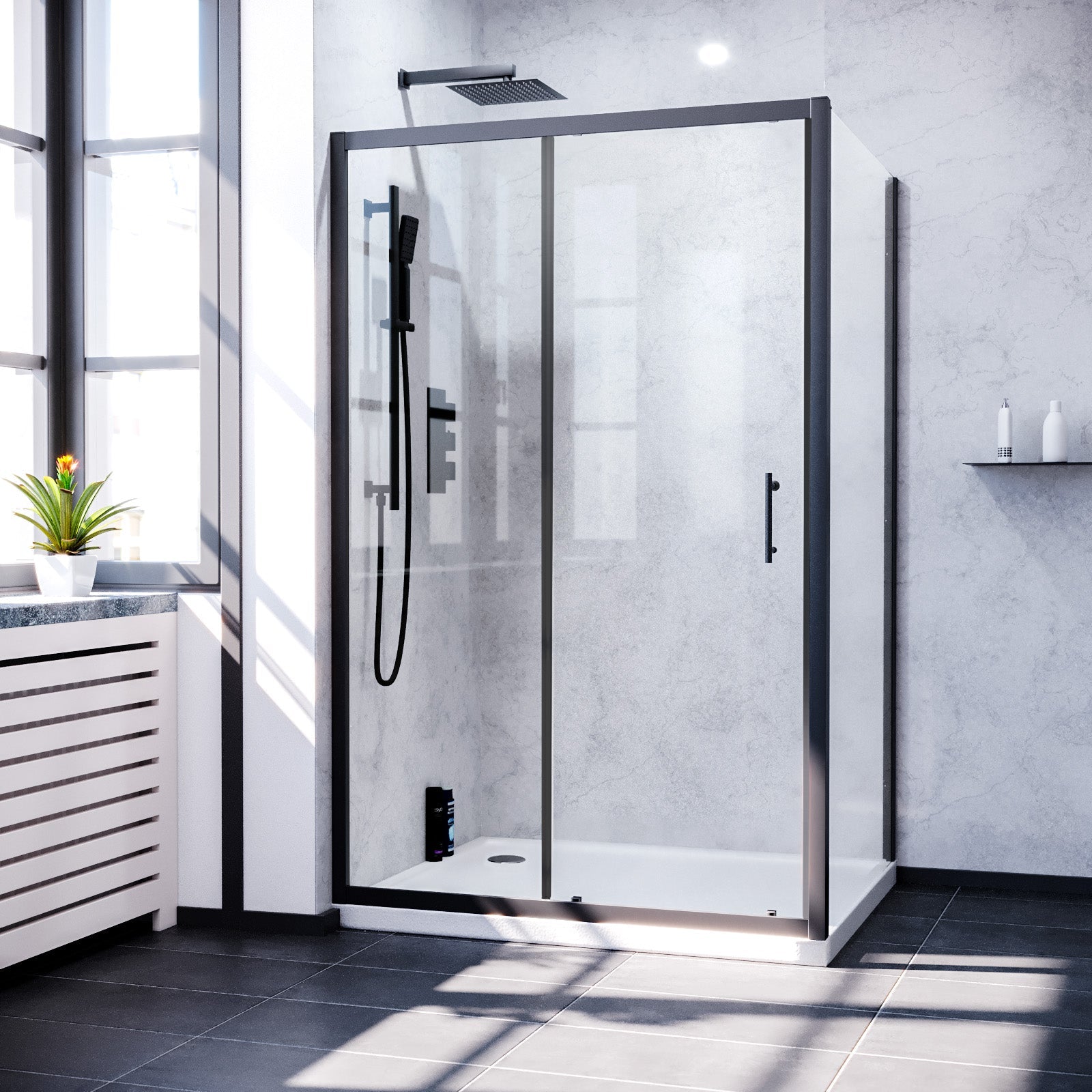 Magna 1200 x 1000mm Shower Enclosure Sliding Door & Side Panel Black