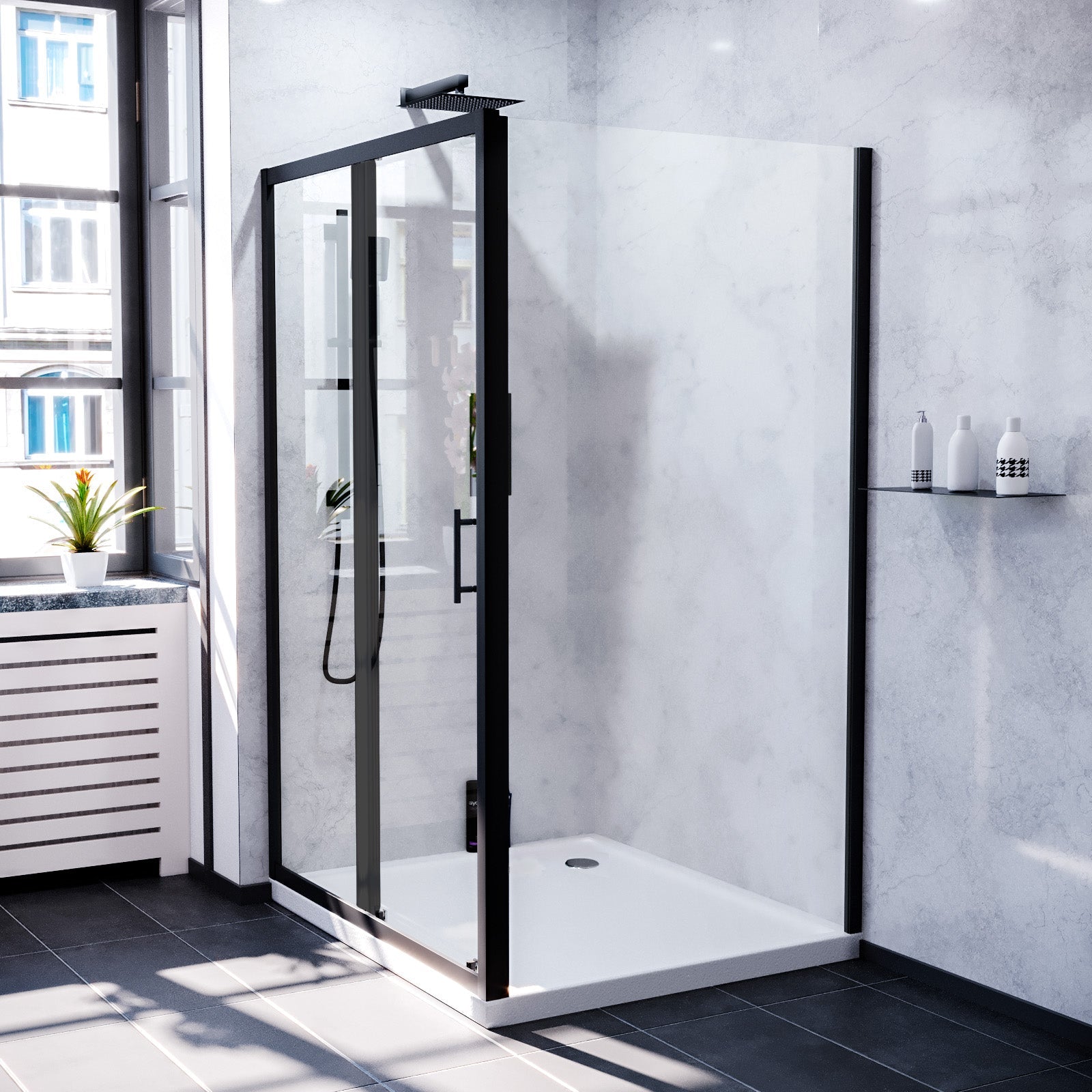 Magna 1100 x 1000mm Shower Enclosure Sliding Door & Side Panel Black
