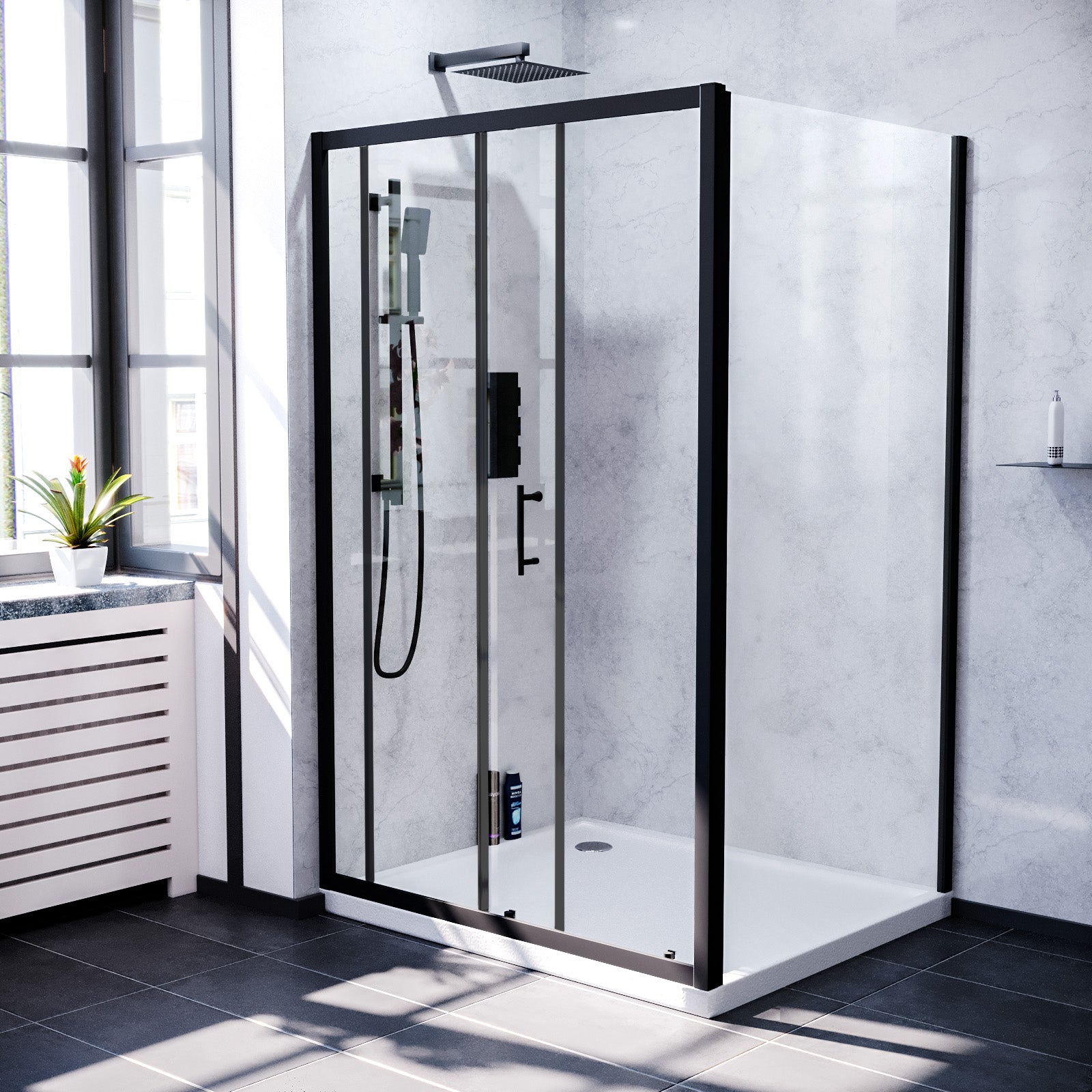 Magna 1200 x 1000mm Shower Enclosure Sliding Door & Side Panel Black