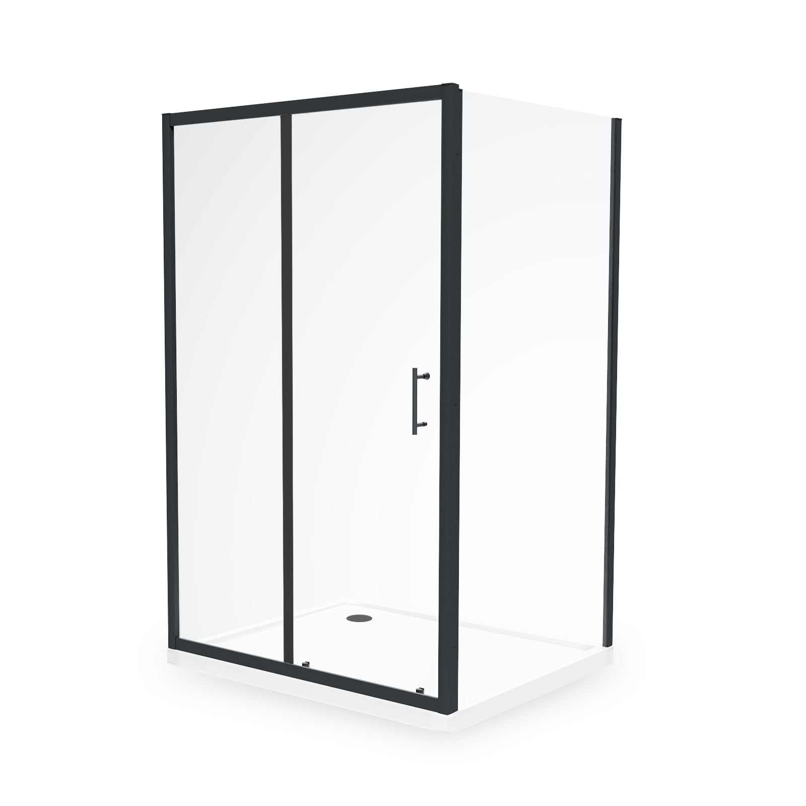 Magna Matte Black Framed Shower Enclosure Sliding Door, Frameless Glass Side Panel Screen & Tray