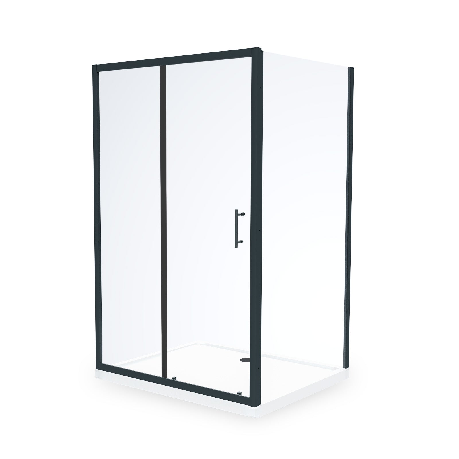 Magna Matte Black Framed Shower Enclosure Sliding Door, Frameless Glass Side Panel Screen & Tray