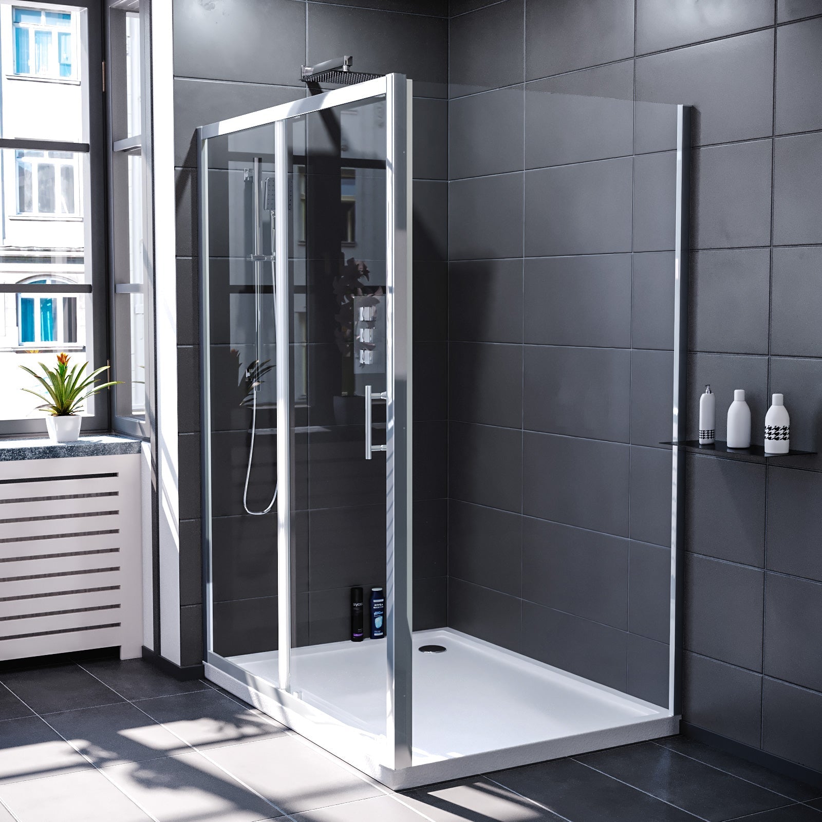 Sliding door enclosure chrome front view