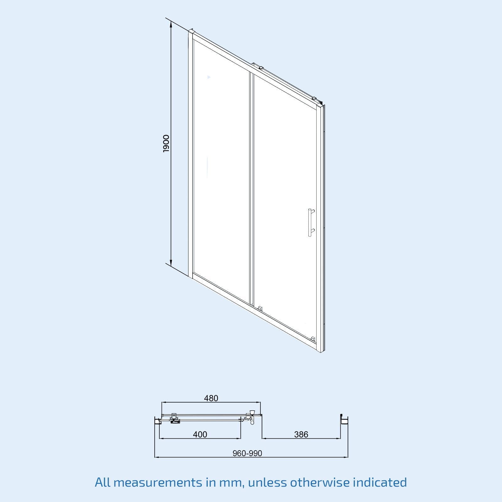 Sliding shower enclosure door 1000 mm image # Options_1000 mm
