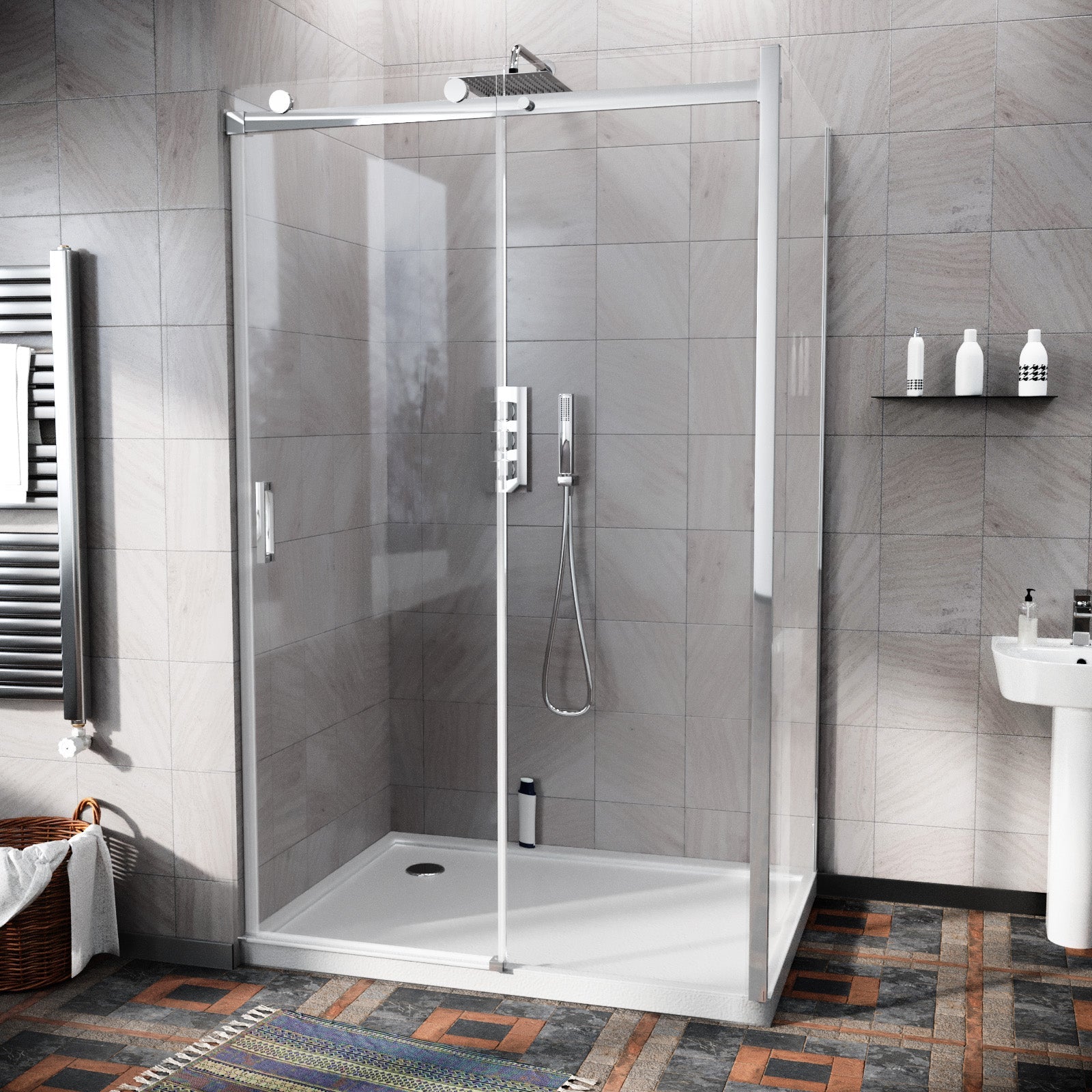 Hardwick Frameless Sliding Shower Enclosure Door & Side Panel 1100 x 900mm
