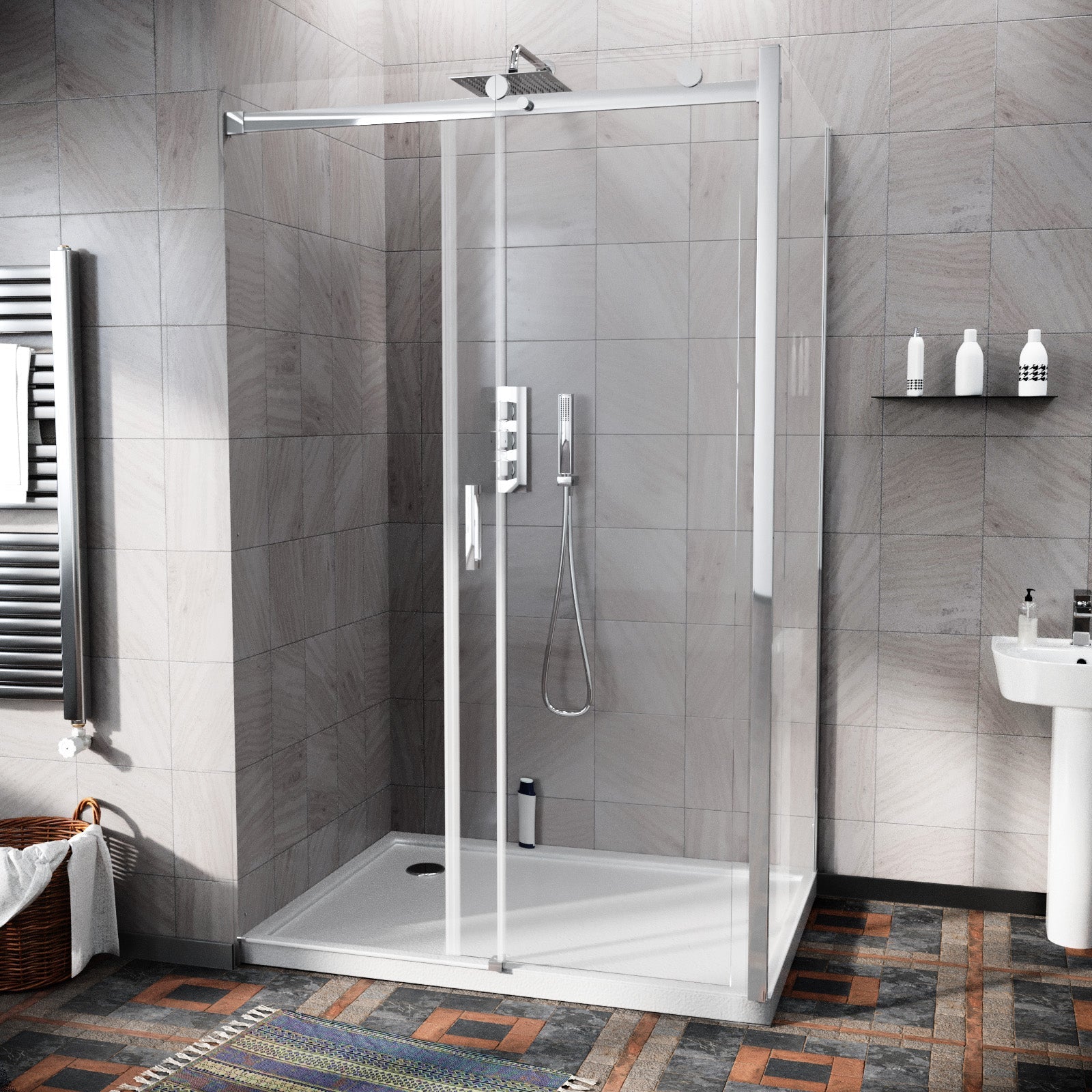 Hardwick Frameless Sliding Shower Enclosure Door & Side Panel 1100 x 900mm
