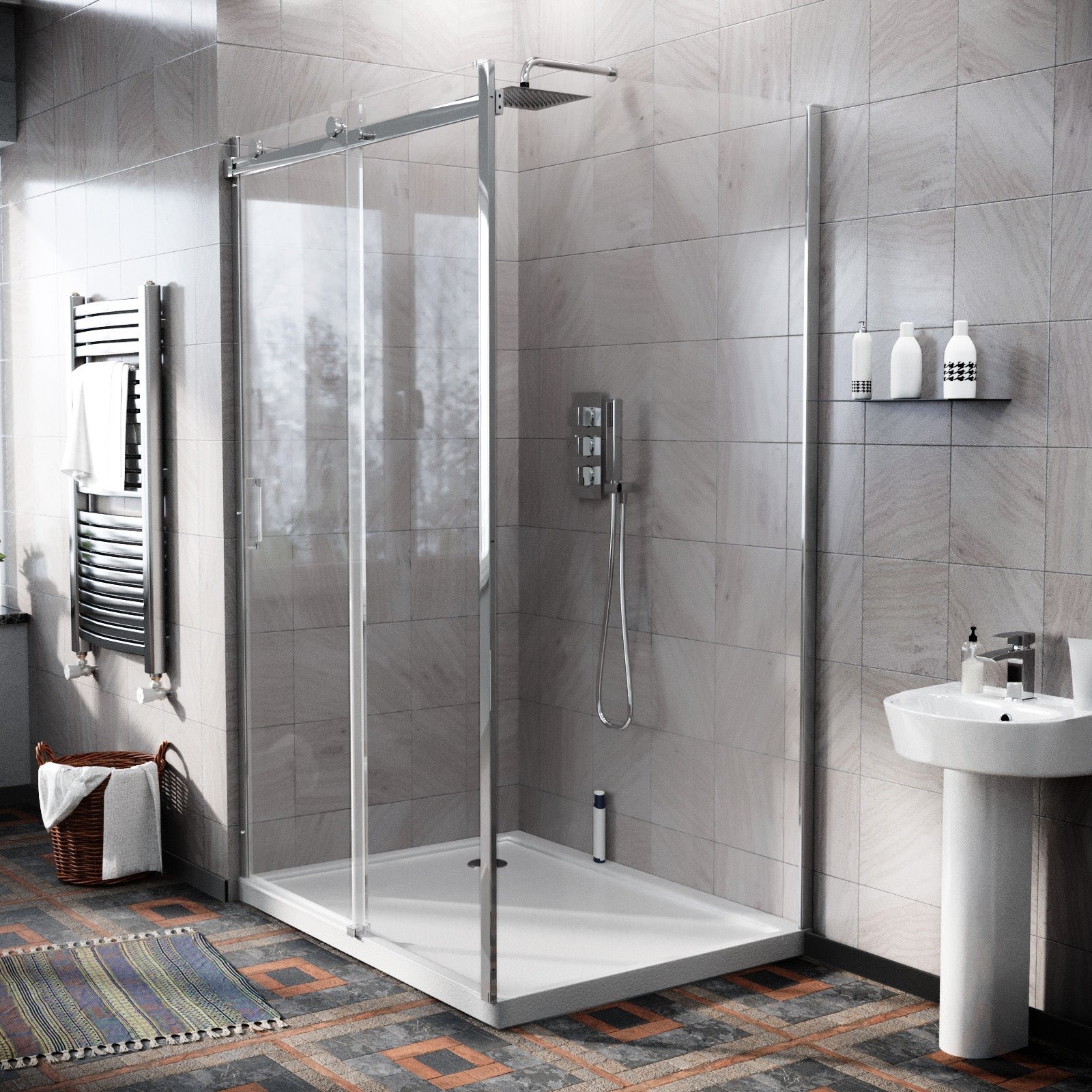 Hardwick Frameless Sliding Shower Enclosure Door & Side Panel 1100 x 900mm
