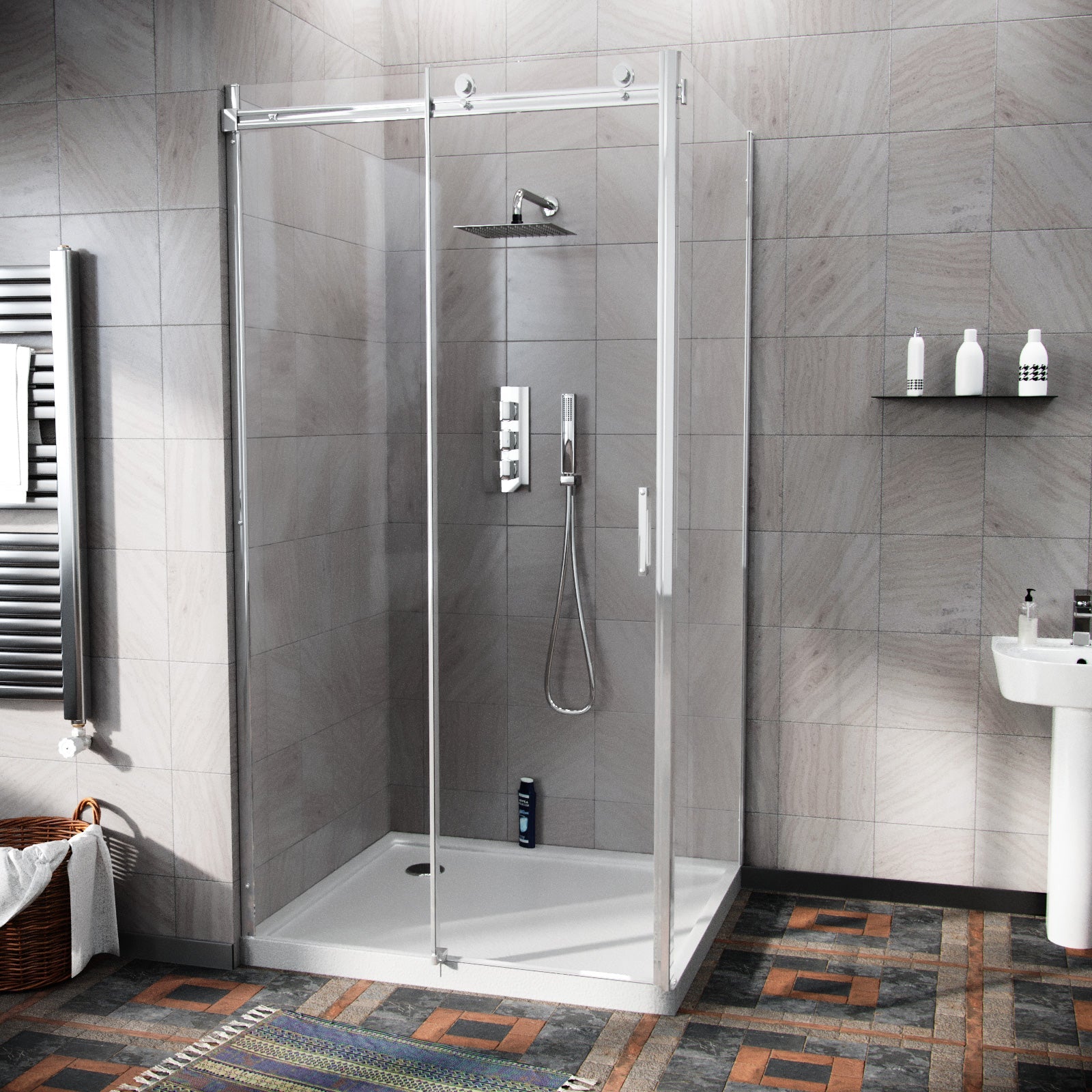 Saga Frameless Sliding Door 1000mm & Side Panel 900mm Shower Enclosure