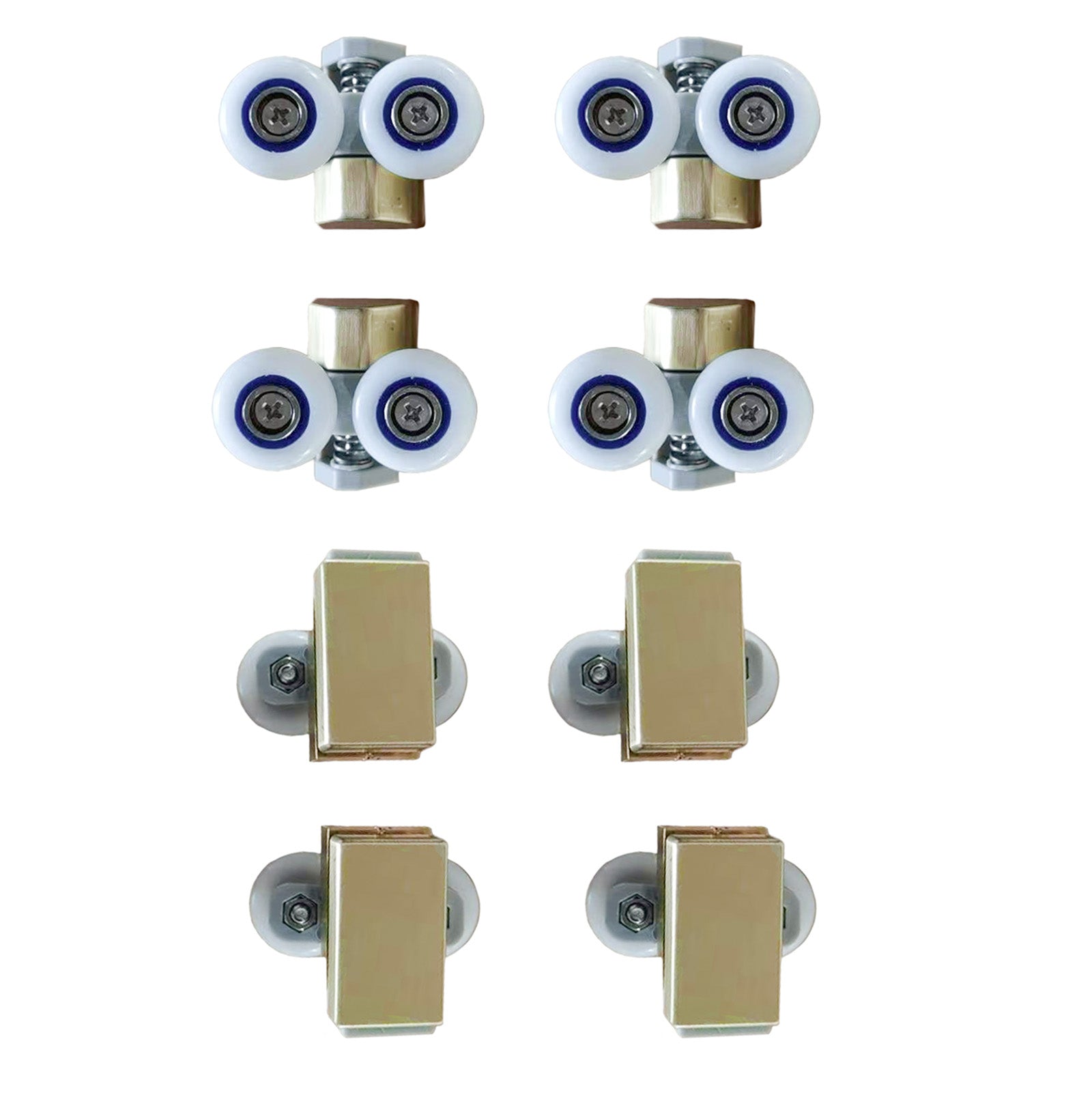 23mm Brushed Brass Shower Door Double Wheels 4 Upper & 4 Down Roller