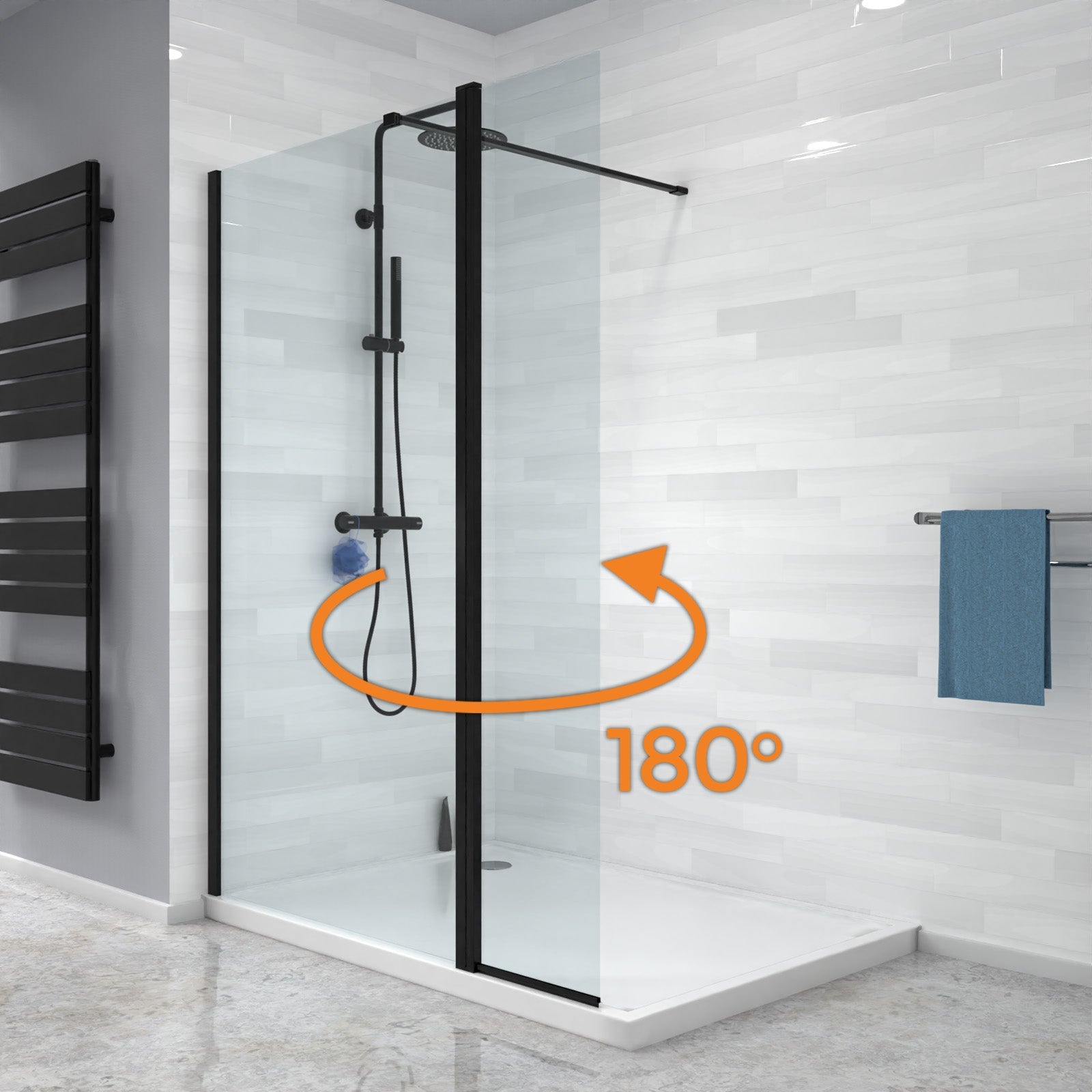 Magna Black 1000mm Wet Room Shower 8mm Tempered Glass Screen With 300mm Flipper Panel