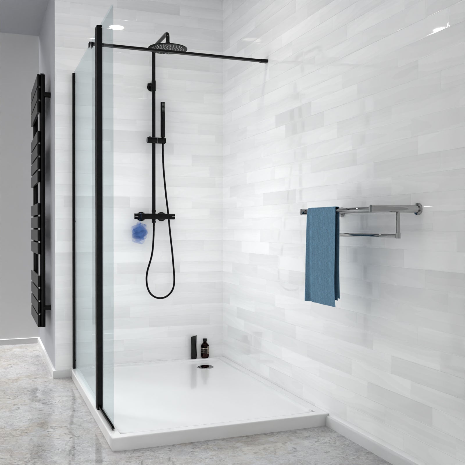 Magna Black 1000mm Wet Room Shower 8mm Tempered Glass Screen With 300mm Flipper Panel