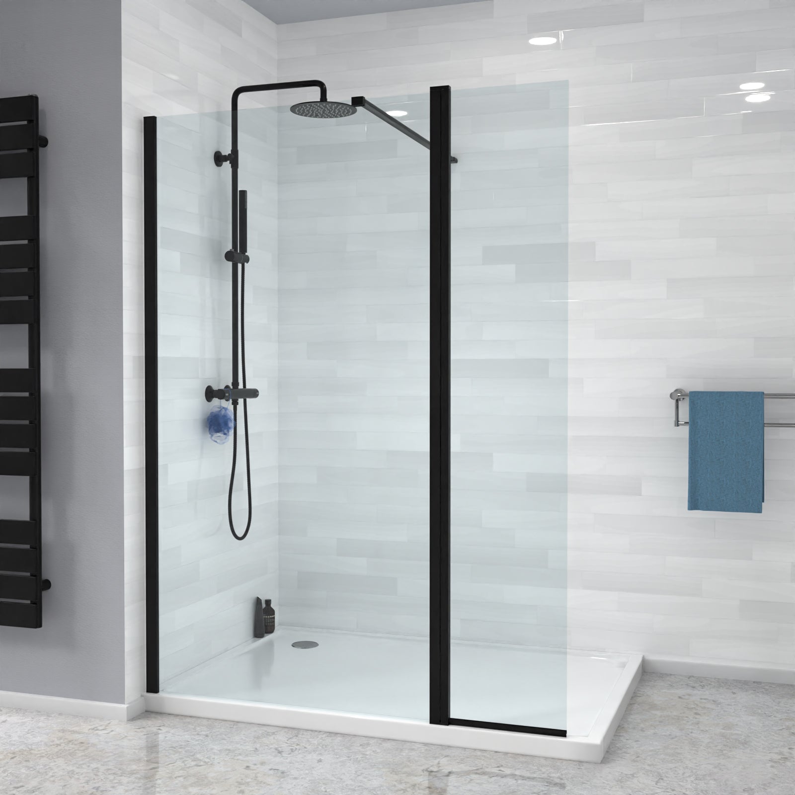 Magna Black 1000mm Wet Room Shower 8mm Tempered Glass Screen With 300mm Flipper Panel