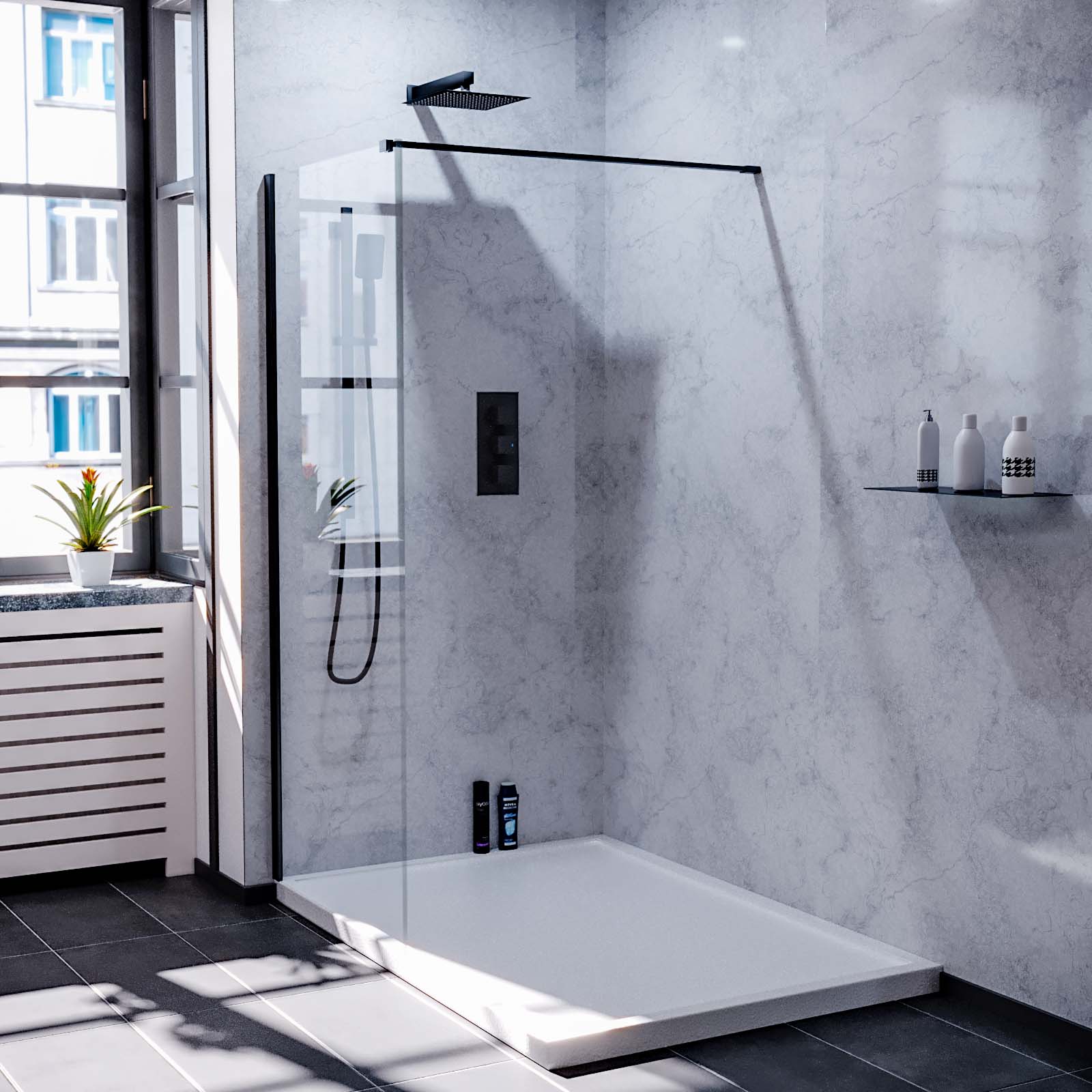 Samoa Wet Room Screen & Support Bar Matte Black