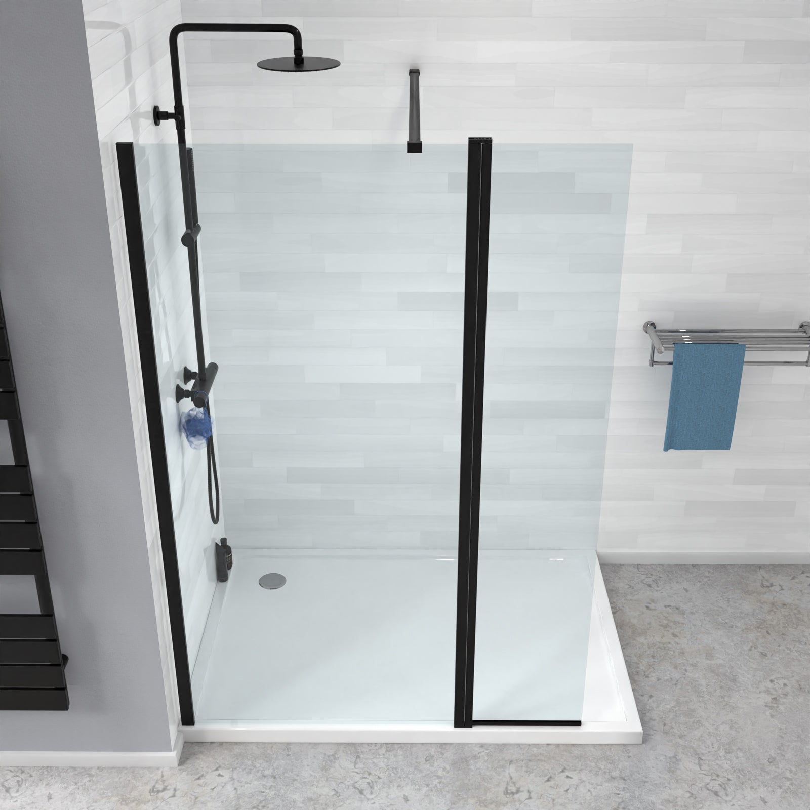 Magna Black 800mm Wet Room Shower 8mm Tempered Glass Screen With 300mm Flipper Panel
