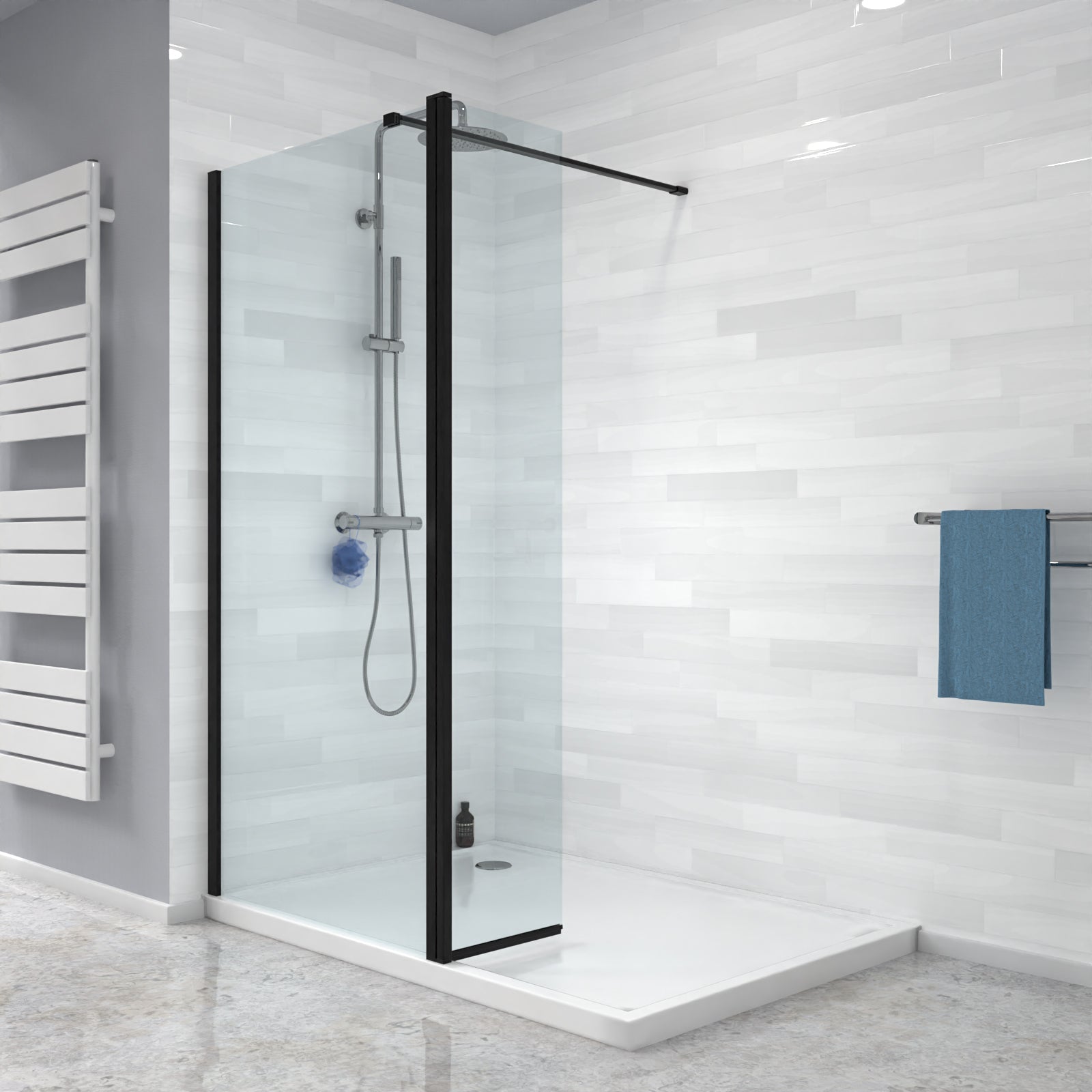 Magna Black 800mm Wet Room Shower 8mm Tempered Glass Screen With 300mm Flipper Panel