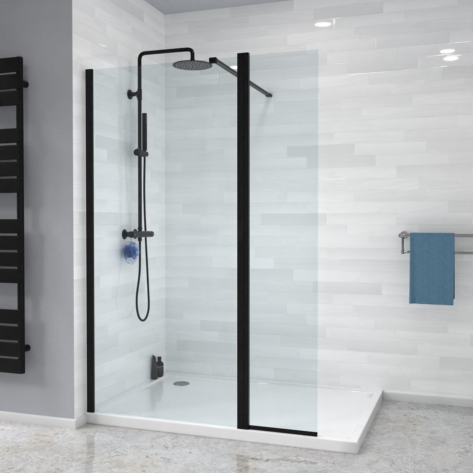 Magna Black 800mm Wet Room Shower 8mm Tempered Glass Screen With 300mm Flipper Panel