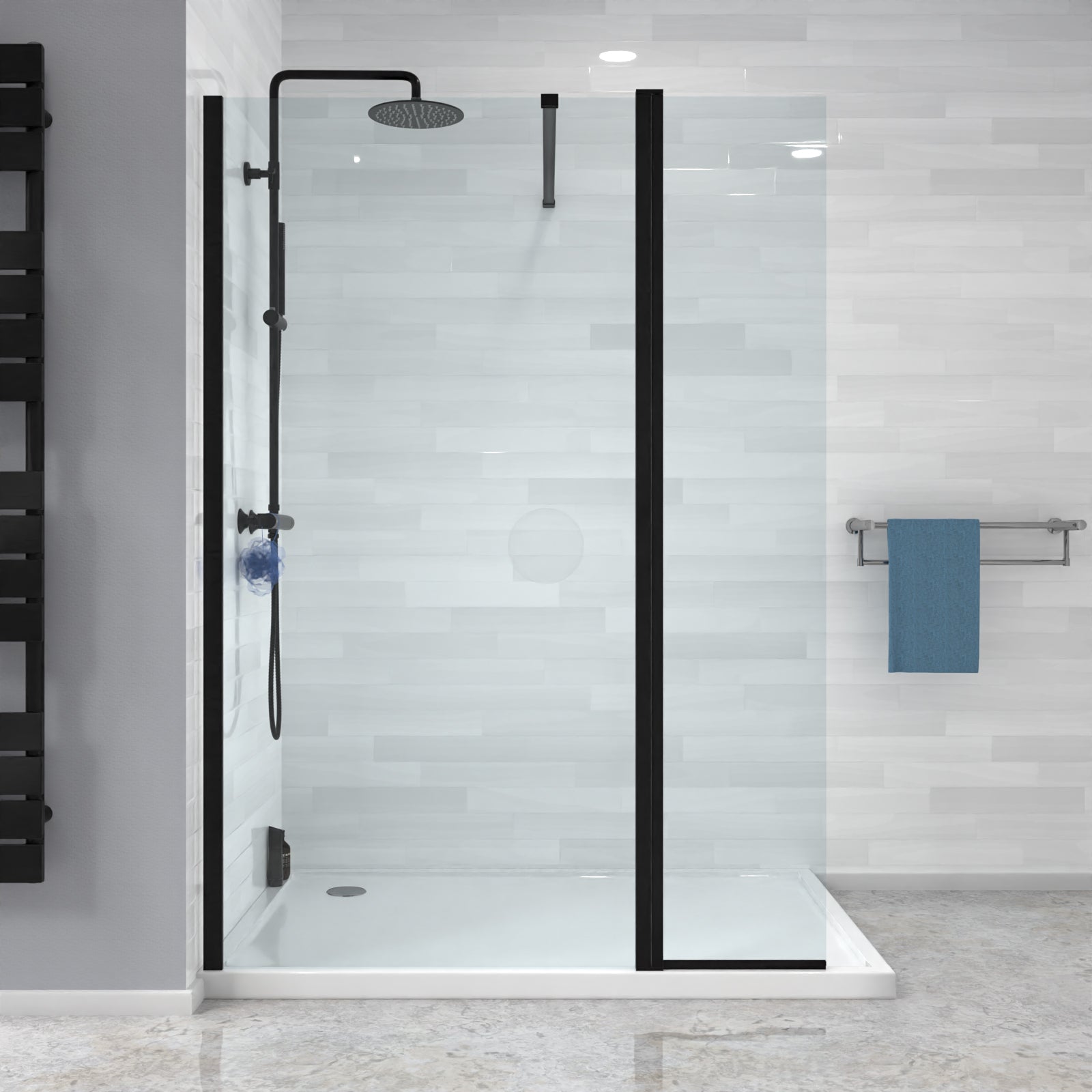 Magna Black 900mm Wet Room Shower 8mm Tempered Glass Screen With 300mm Flipper Panel