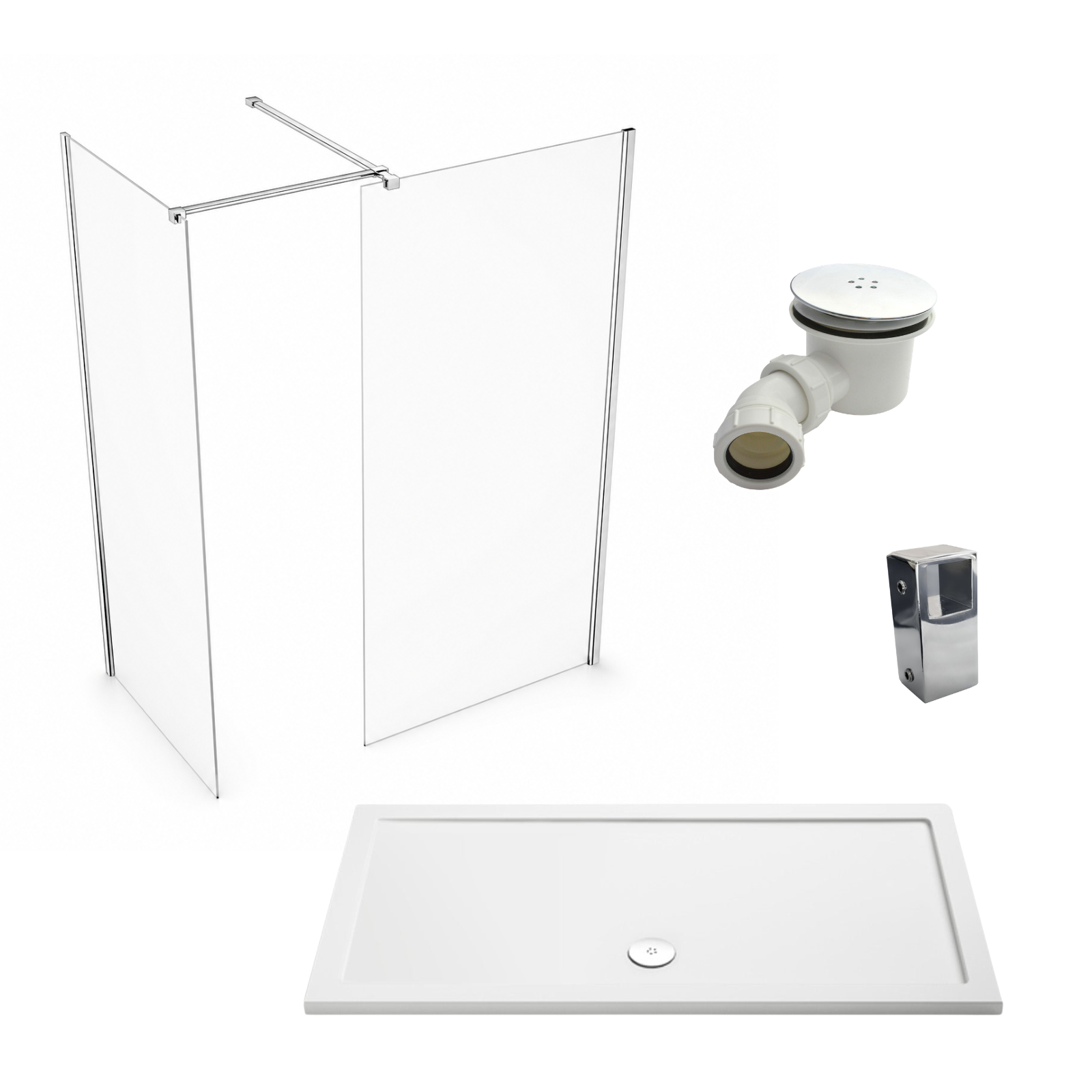 Chrome 900 x 800mm Two-Panel Wet Room Screen with 8mm Tempered Glass and Tray