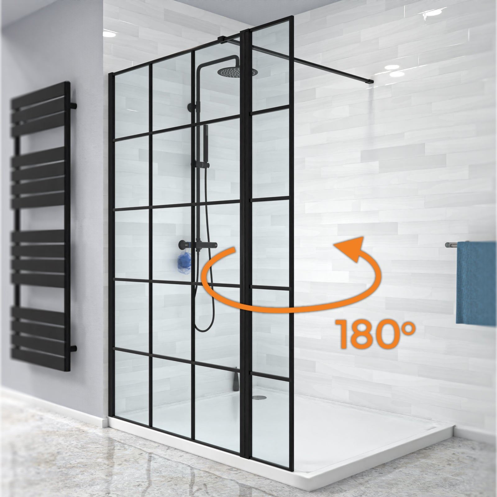 Magna Black Grid 1000mm Wet Room Shower Screen 8mm Tempered Glass & 300mm Return Panel