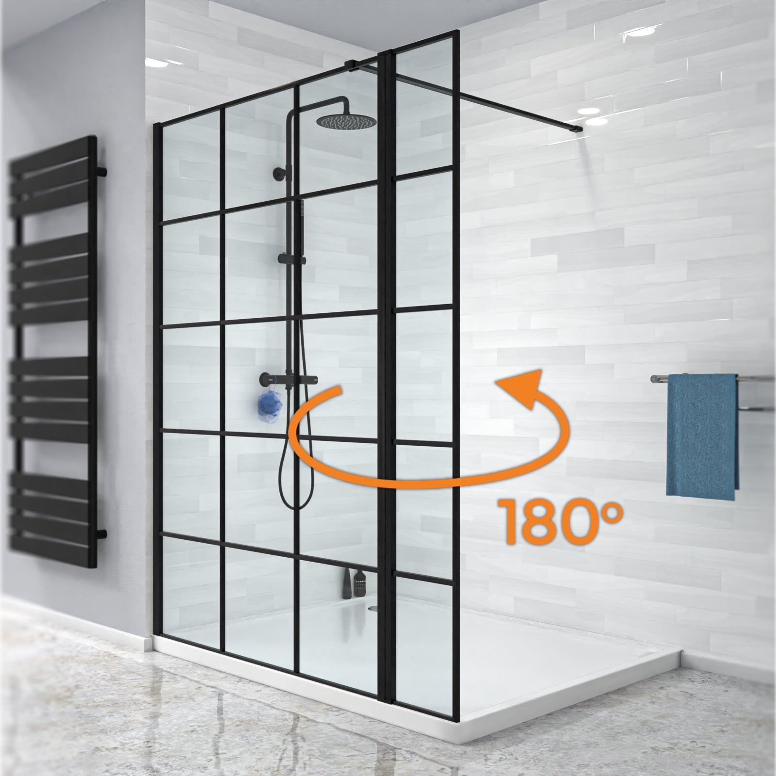 Magna Black Grid 1200mm Shower Screen 8mm Tempered Glass & 300mm Return Panel