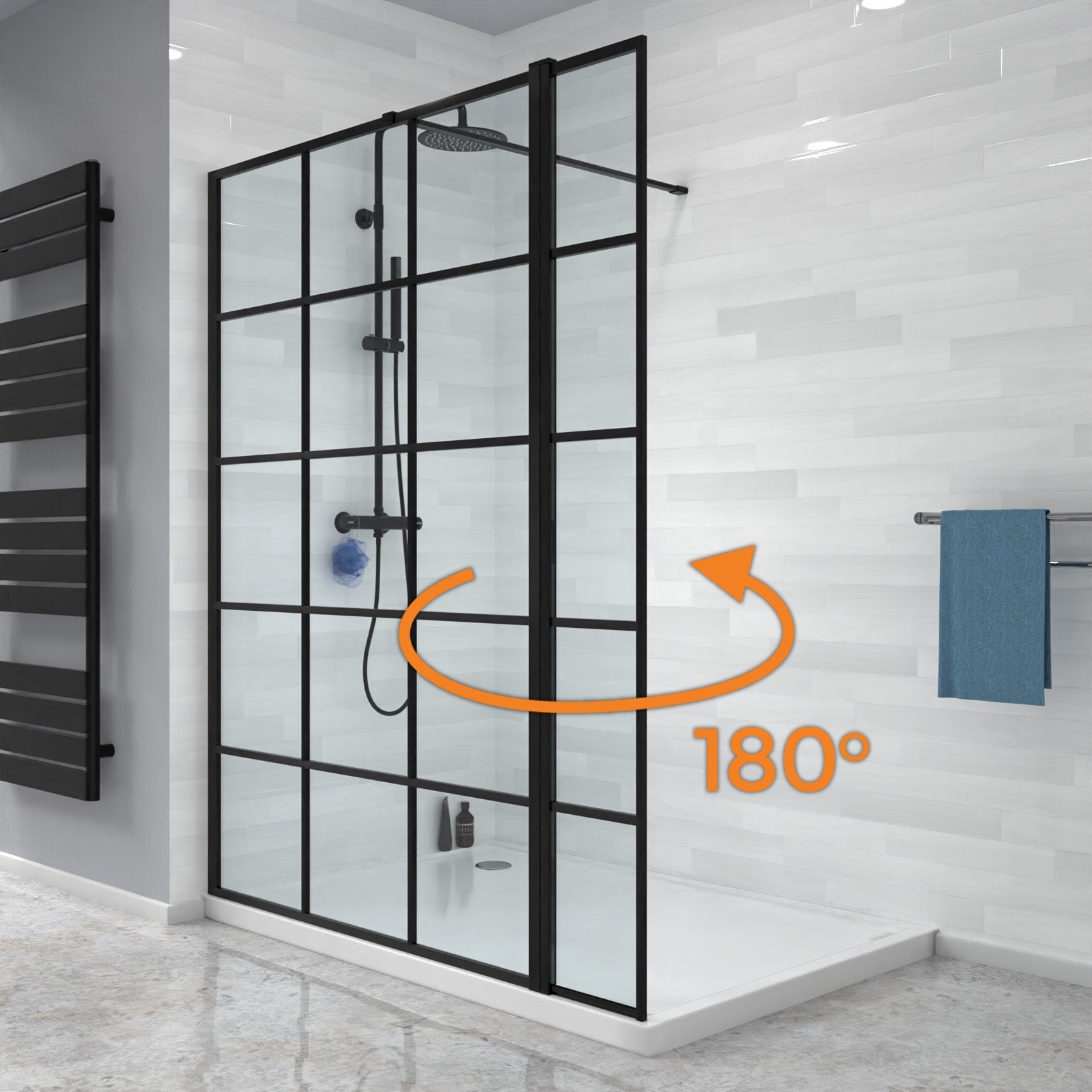 Magna Black Grid 1200mm Shower Screen 8mm Tempered Glass & 300mm Return Panel