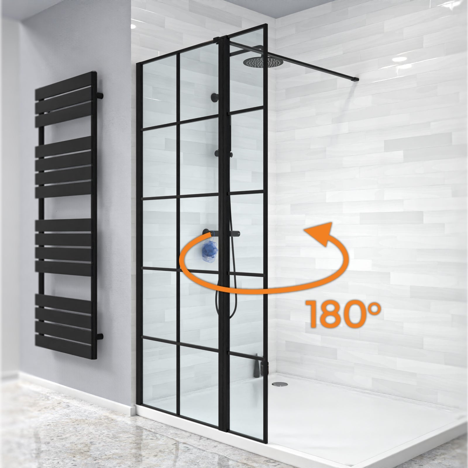 Magna Black Grid 900mm Wet Room Shower Screen 8mm Tempered Glass & 300mm Return Panel