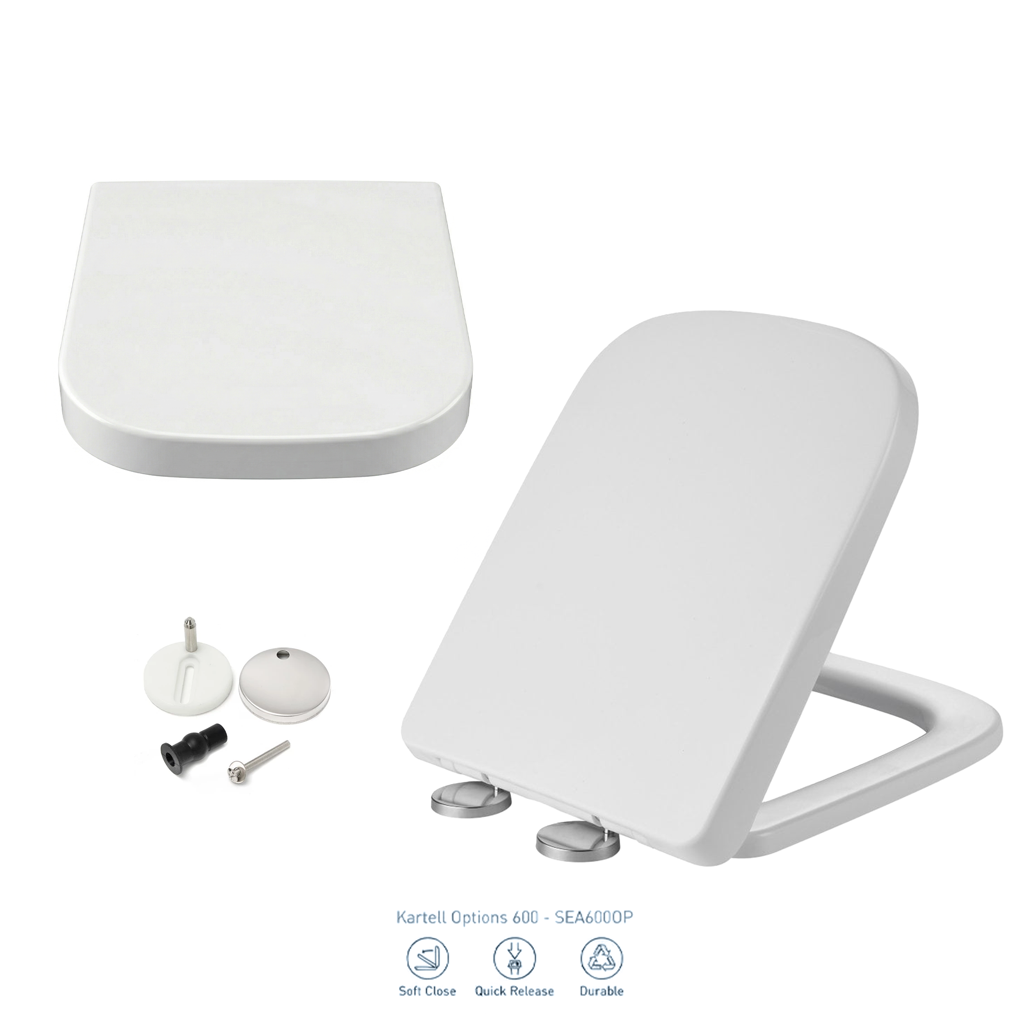 Kartell Options 600 White Comfort Height Close Coupled Rimless Square Toilet with Cistern & Soft Close Seat