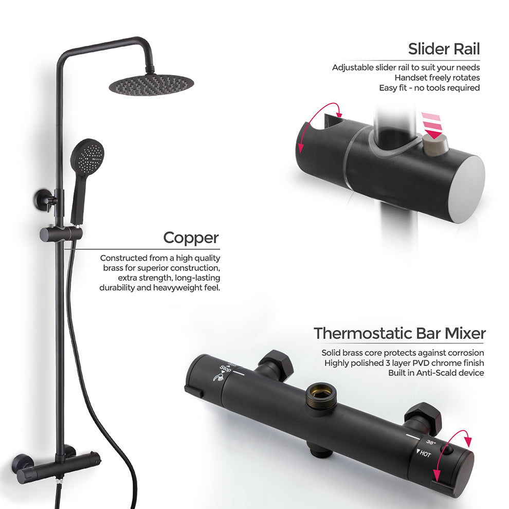 Regent Round Black Exposed Thermostatic Shower Mixer