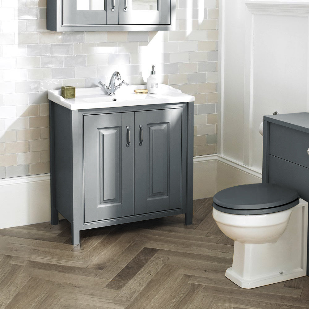 Chiltern 800mm Grey Bathroom Basin Vanity Cabinet Unit