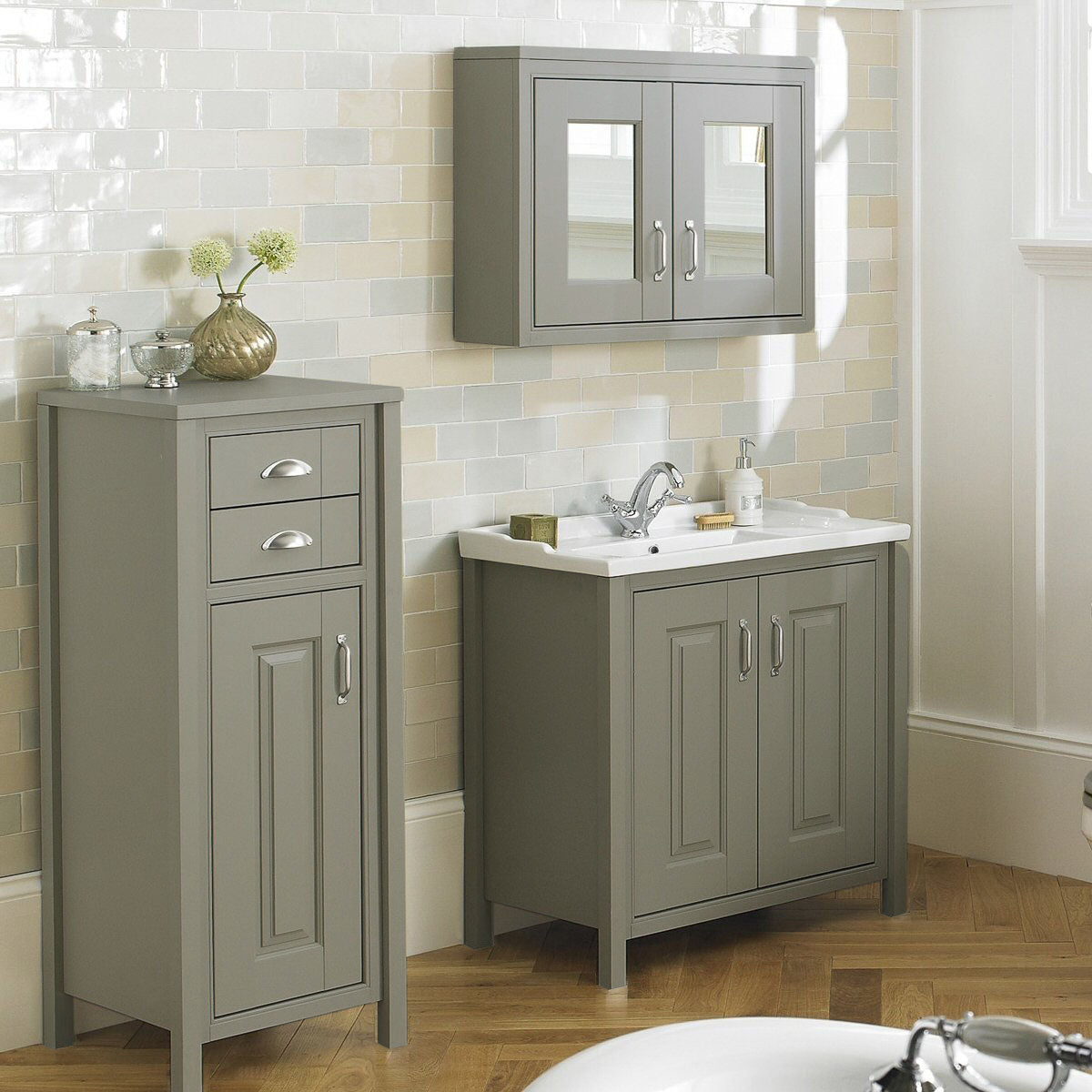 Chiltern 500mm Traditional Freestanding Tall Boy Storage Unit Stone Grey