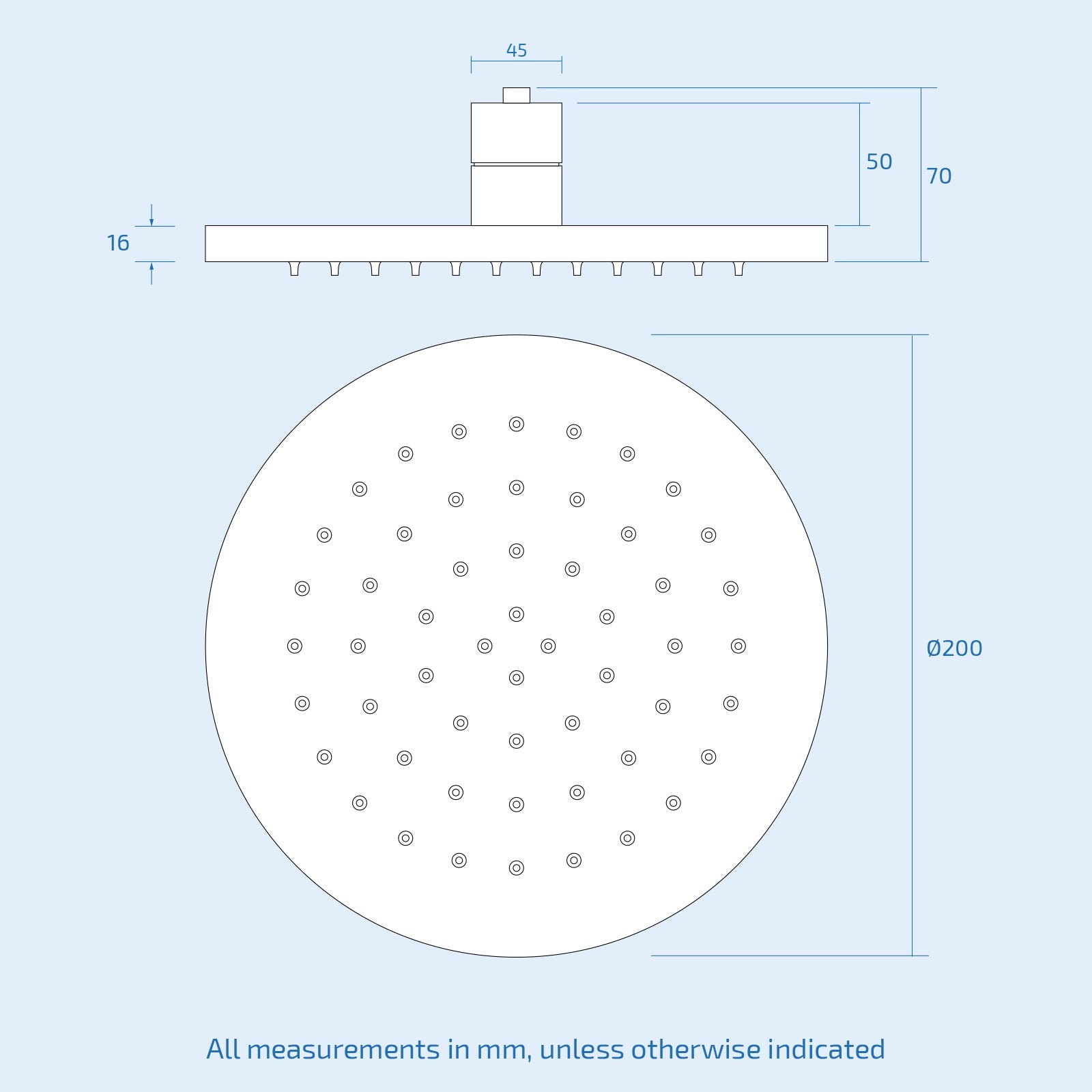 Lily 2 Dial 1 Way Round Concealed Thermostatic Mixer Valve & LED 200mm Round Shower Head Chrome