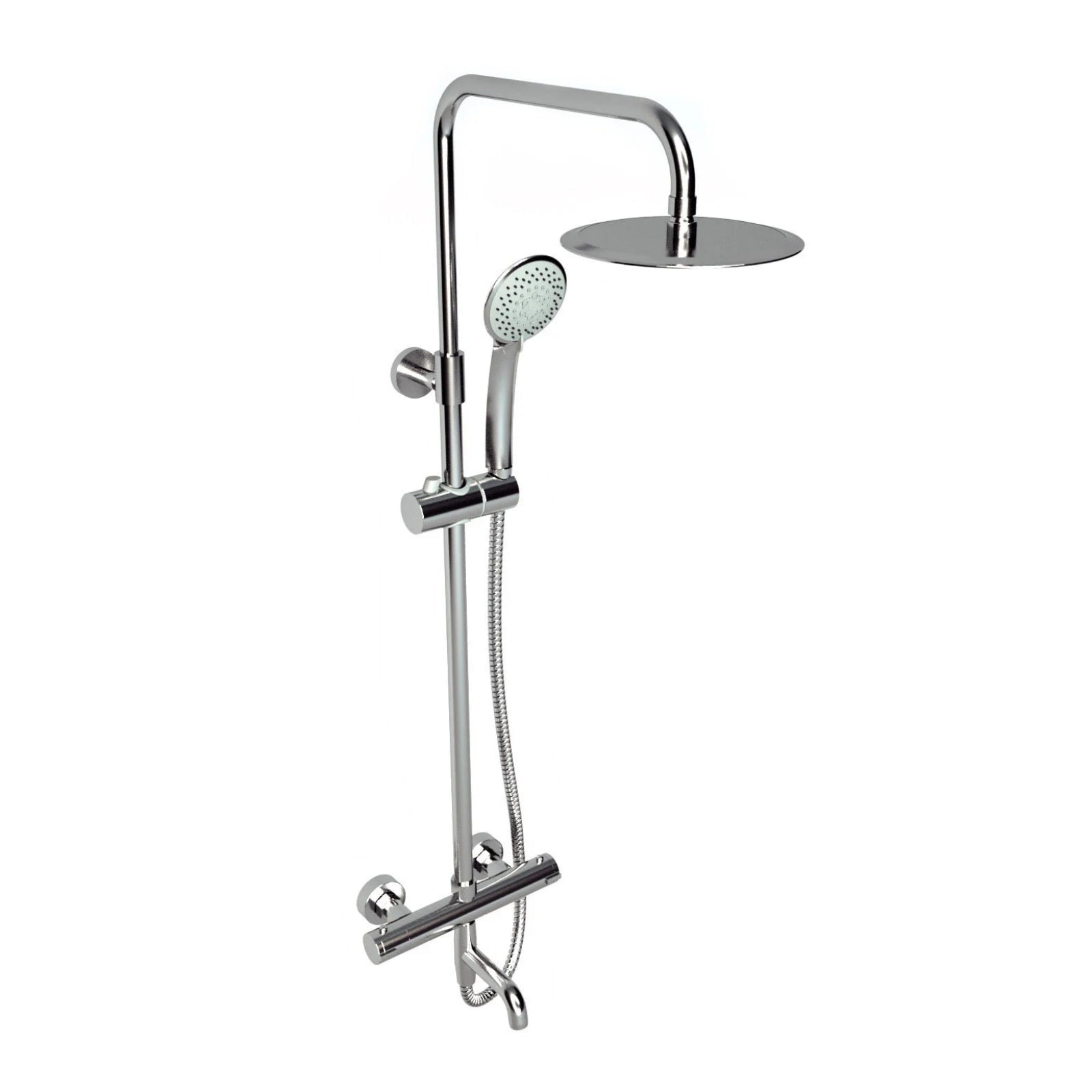 Kartell Plan Chrome Round 3 Way Thermostatic Bar Shower Mixer with Overhead Drencher and Sliding Handset - SHO011PL