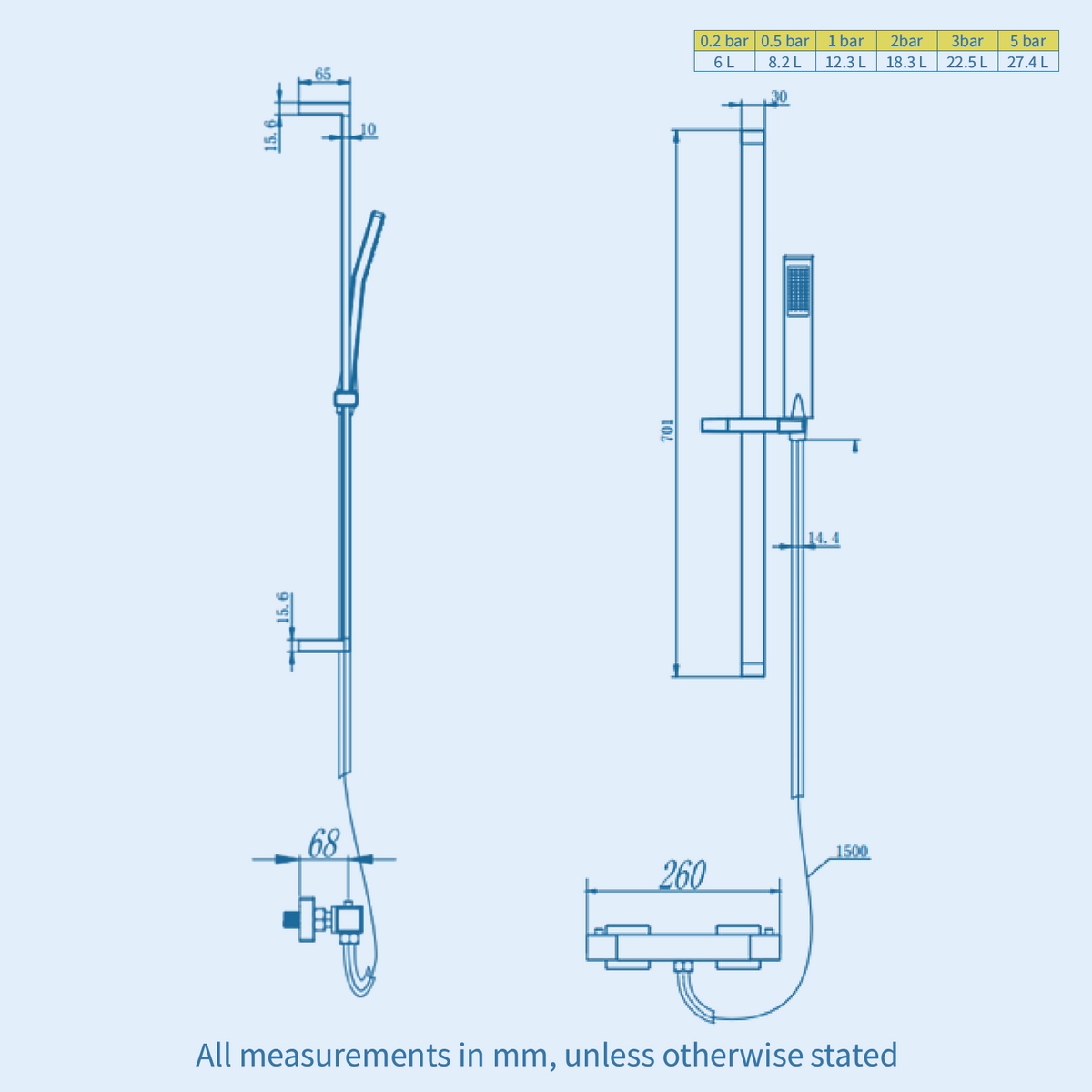 Kartell Pure Chrome Thermostatic Bar Shower with Slider Rail Kit and Handset - SHO029PR