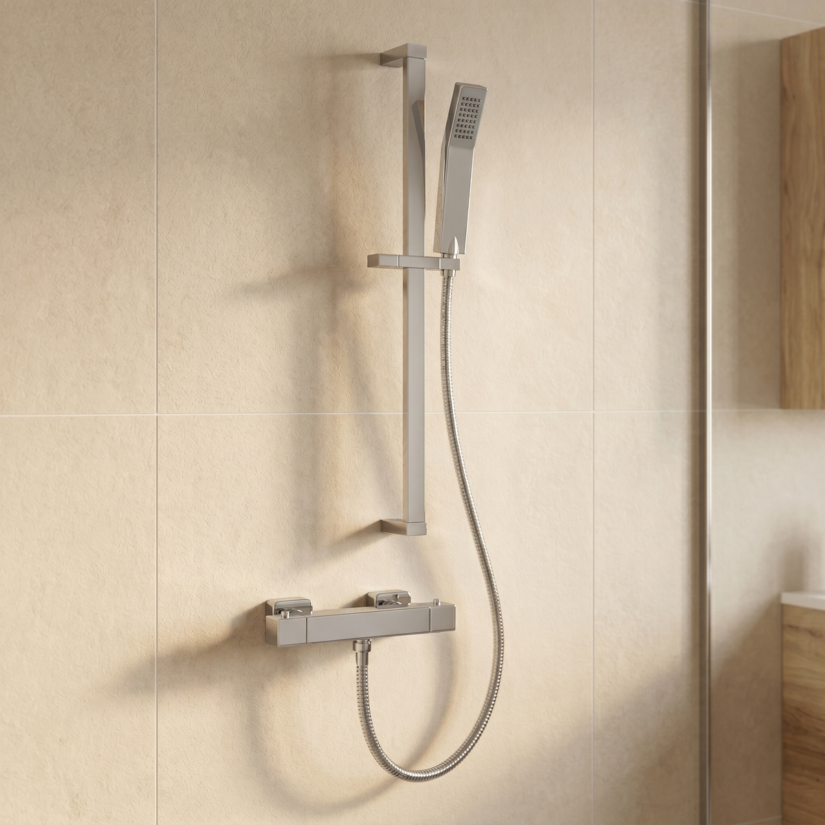 Kartell Pure Chrome Thermostatic Bar Shower with Slider Rail Kit and Handset - SHO029PR