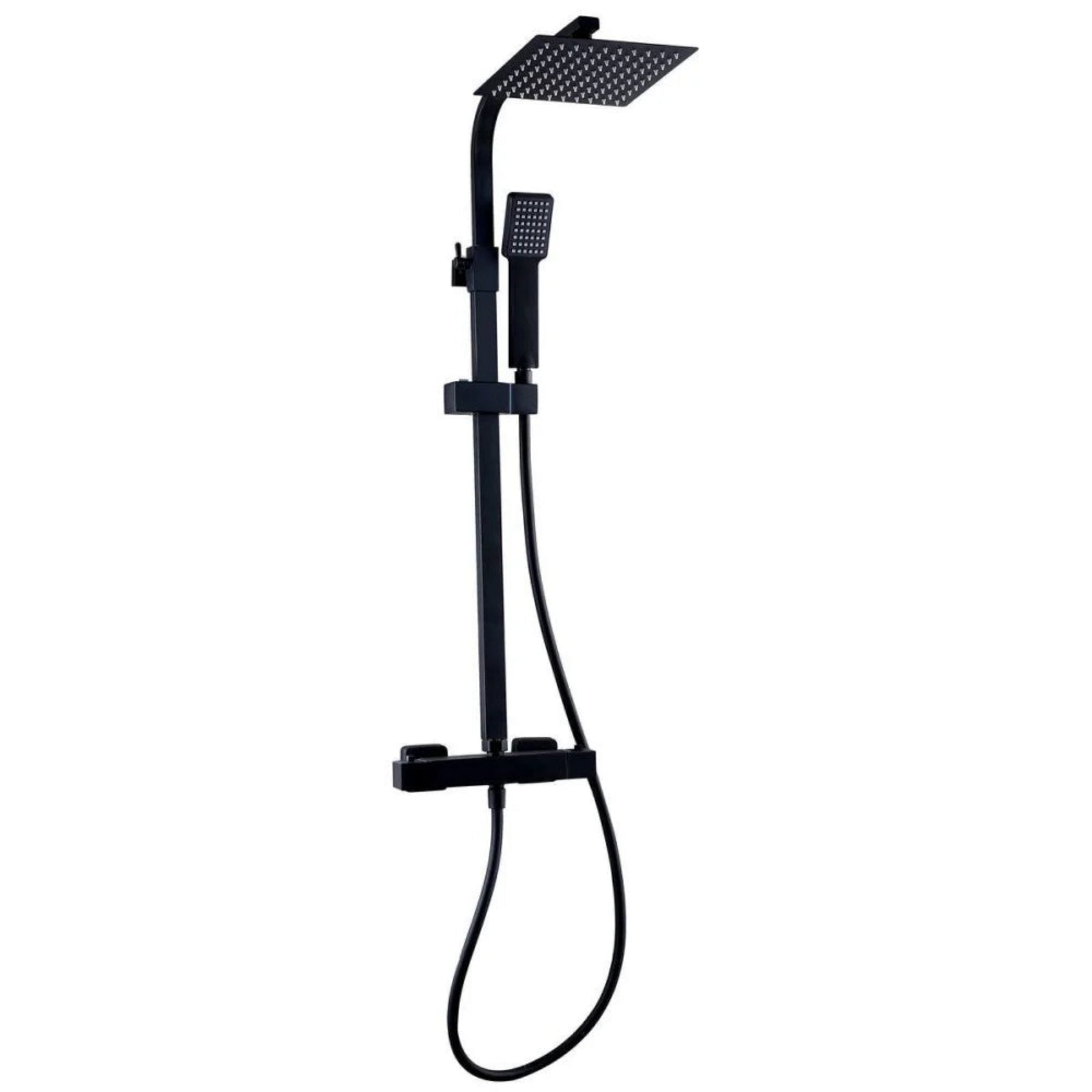 Kartell Nero Black Square 2 Way Thermostatic Bar Shower with Overhead Drencher and Sliding Handset - SHO050NS
