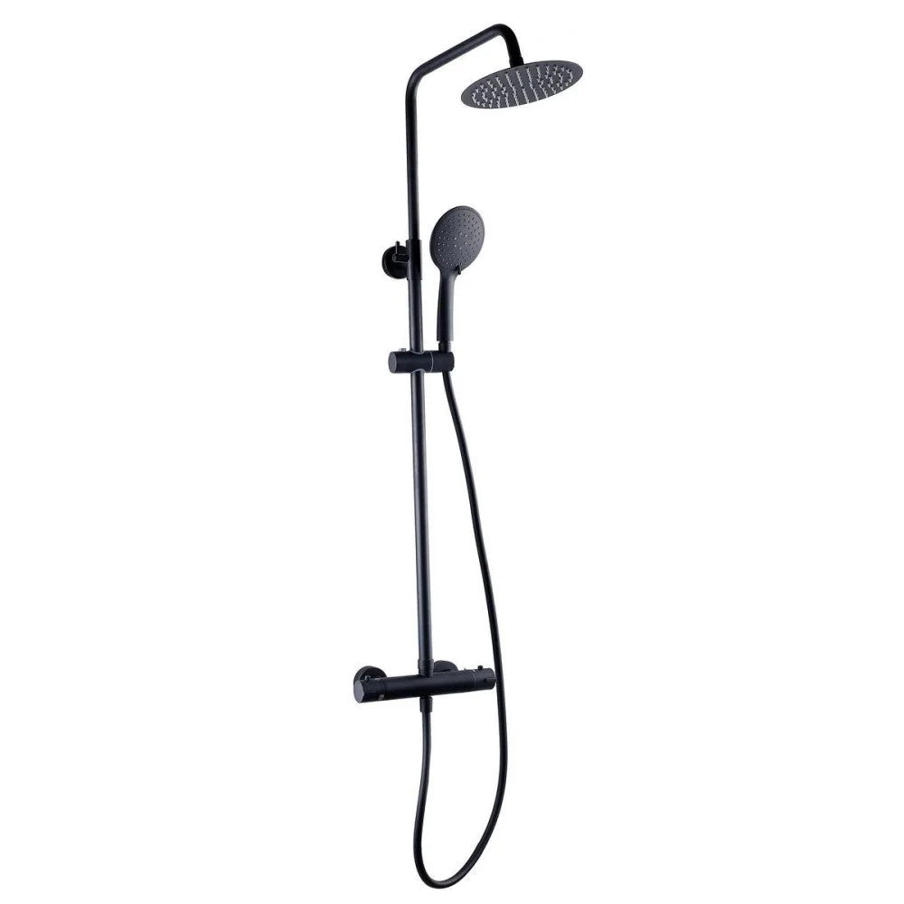 Kartell Nero Black Round 2 Way Thermostatic Bar Shower with Overhead Drencher and Sliding Handset - SHO052NR