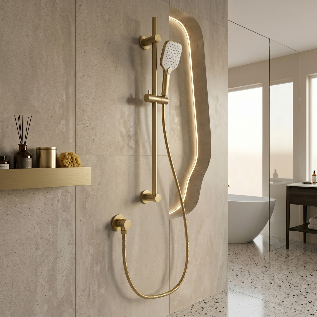 Kartell Kolt Brushed Brass Square Slider Rail Kit and Handset - SHO322KBB