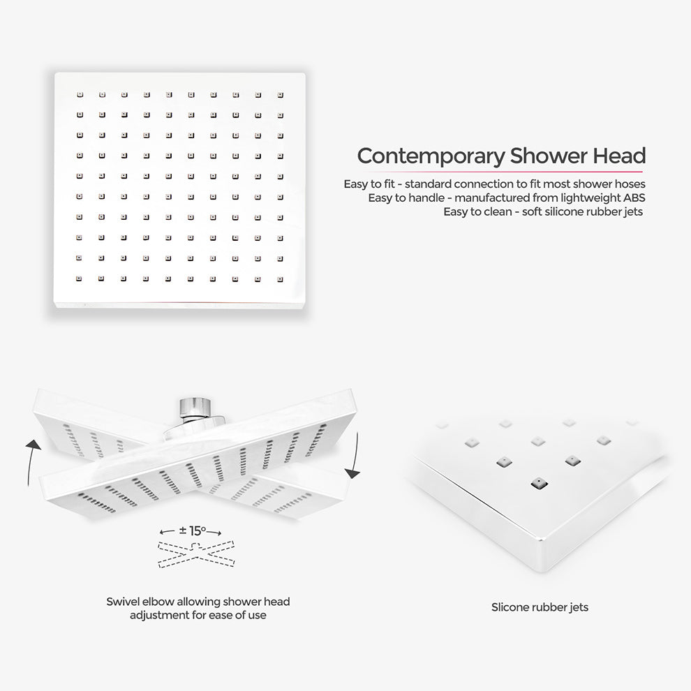 Lotus Bathroom Concealed Square Chrome Thermostatic Valve With Shower Head