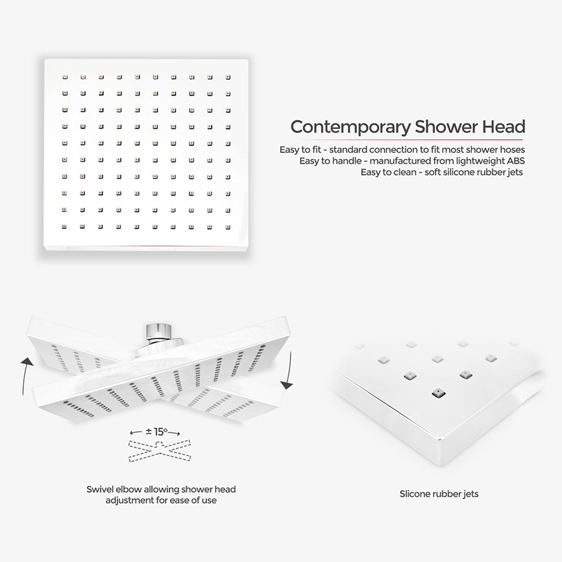 Cameo 3 Dial 2 Way Square Set - Shower Head & Rail Handset