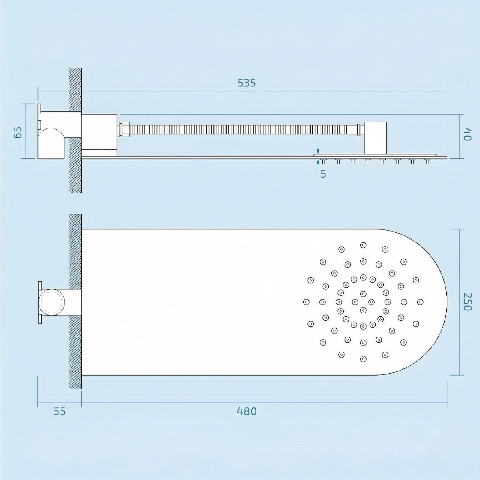 Chrome Round Ultra Slim Waterfall 1 Way Over Head Rain Shower Head 250mm