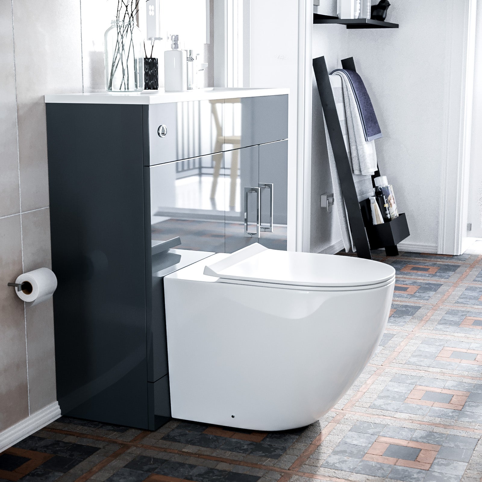 James 1000 Freestanding Grey Slimline Vanity Basin WC Unit BTW Toilet