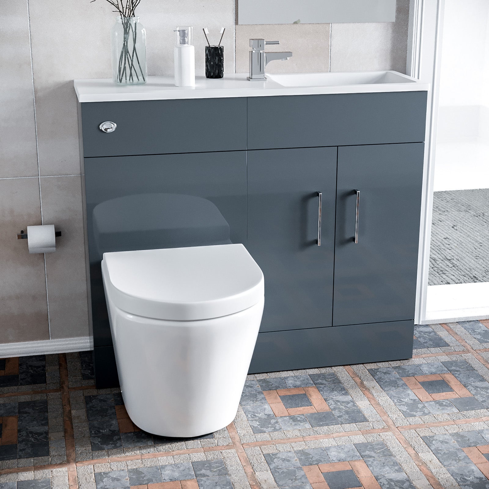 James 1000 Freestanding Grey Slimline Vanity, Basin WC Unit BTW Rimless Toilet