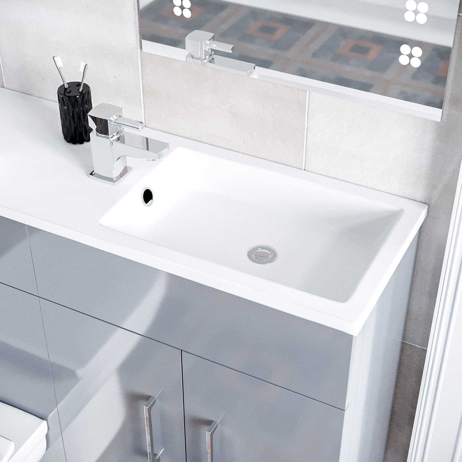 James 1000mm Light Grey Slimline Freestanding Vanity Basin & WC Unit & D Shape Rimless Round BTW Toilet
