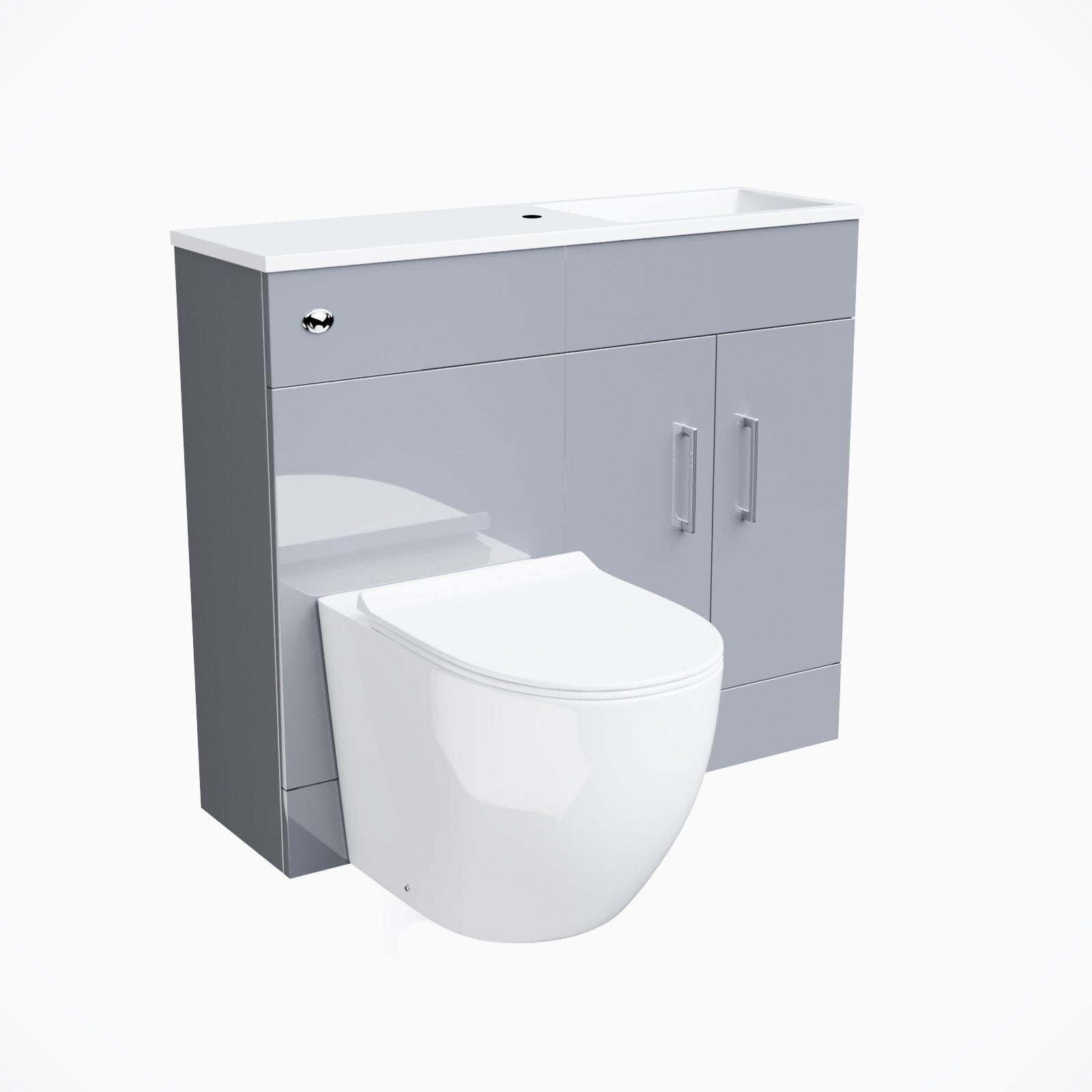 James 1000mm Light Grey Slimline Freestanding Vanity Basin & WC Unit & D Shape Rimless Round BTW Toilet