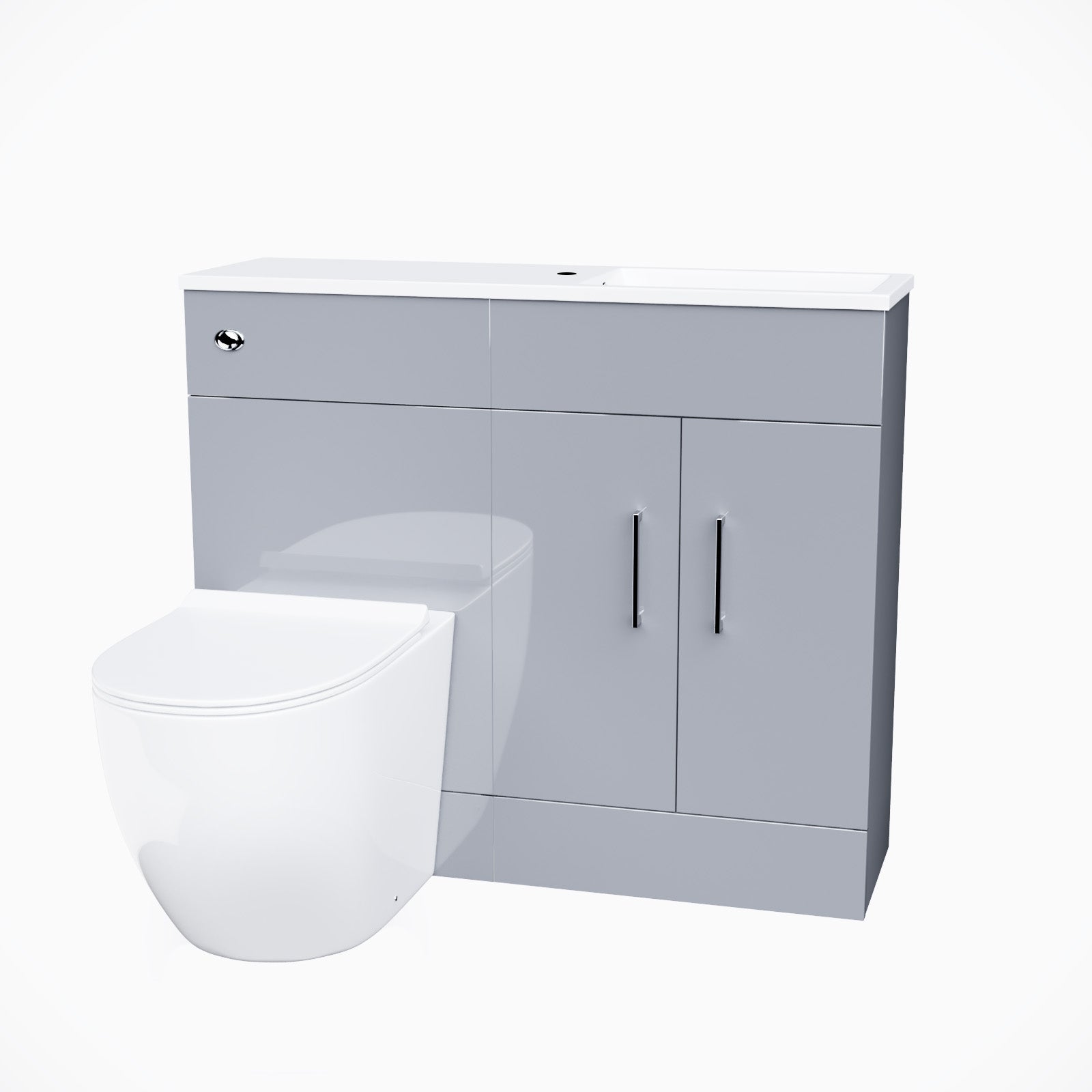 James 1000mm Light Grey Slimline Freestanding Vanity Basin & WC Unit & D Shape Rimless Round BTW Toilet
