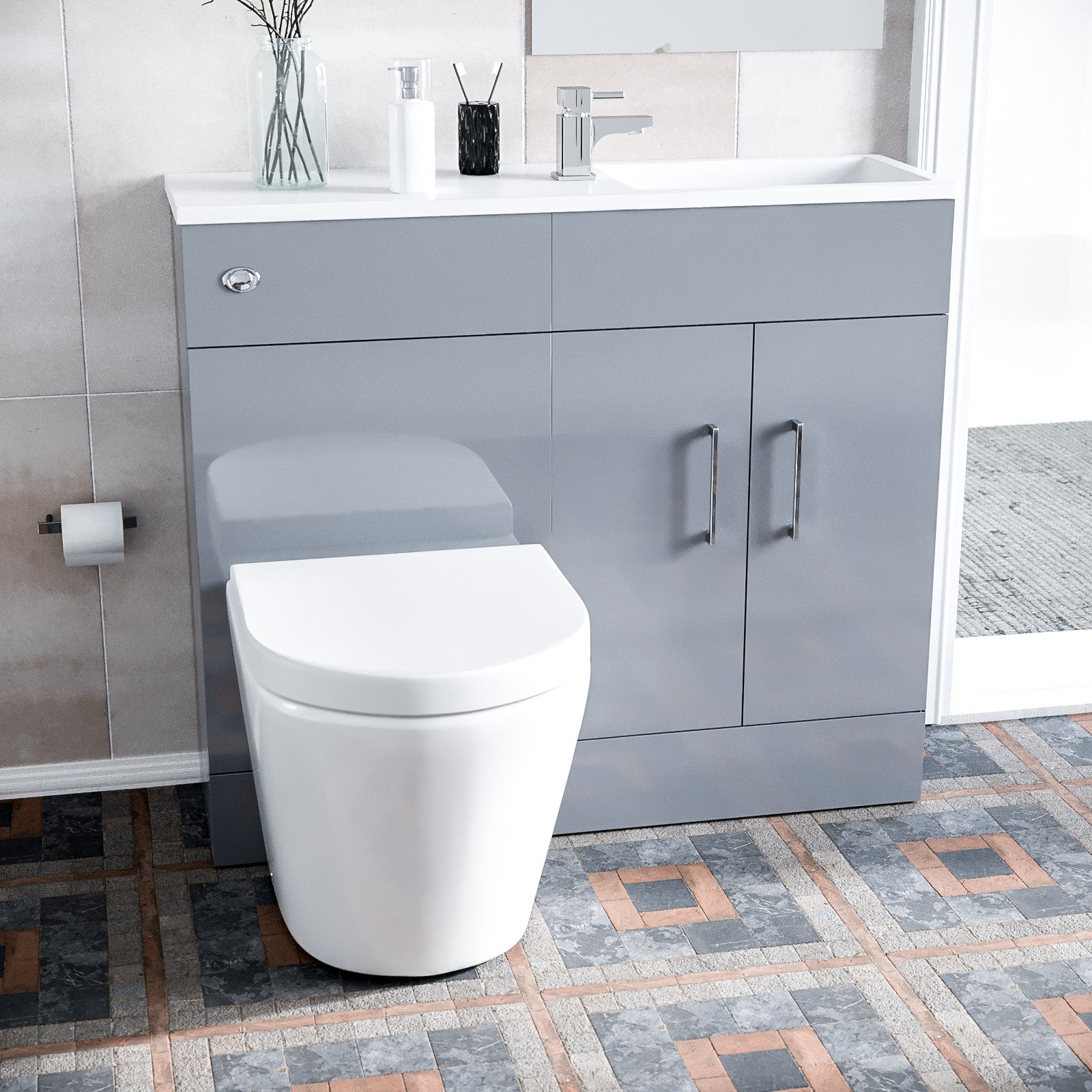 James 1000 Grey Slimline Vanity Basin WC Unit BTW with Rimless Toilet