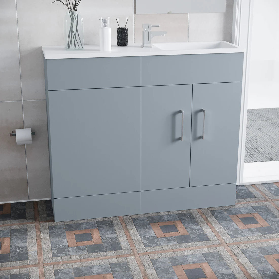 James 1000mm Matte Grey Slimline Freestanding Vanity Basin Unit & WC Unit