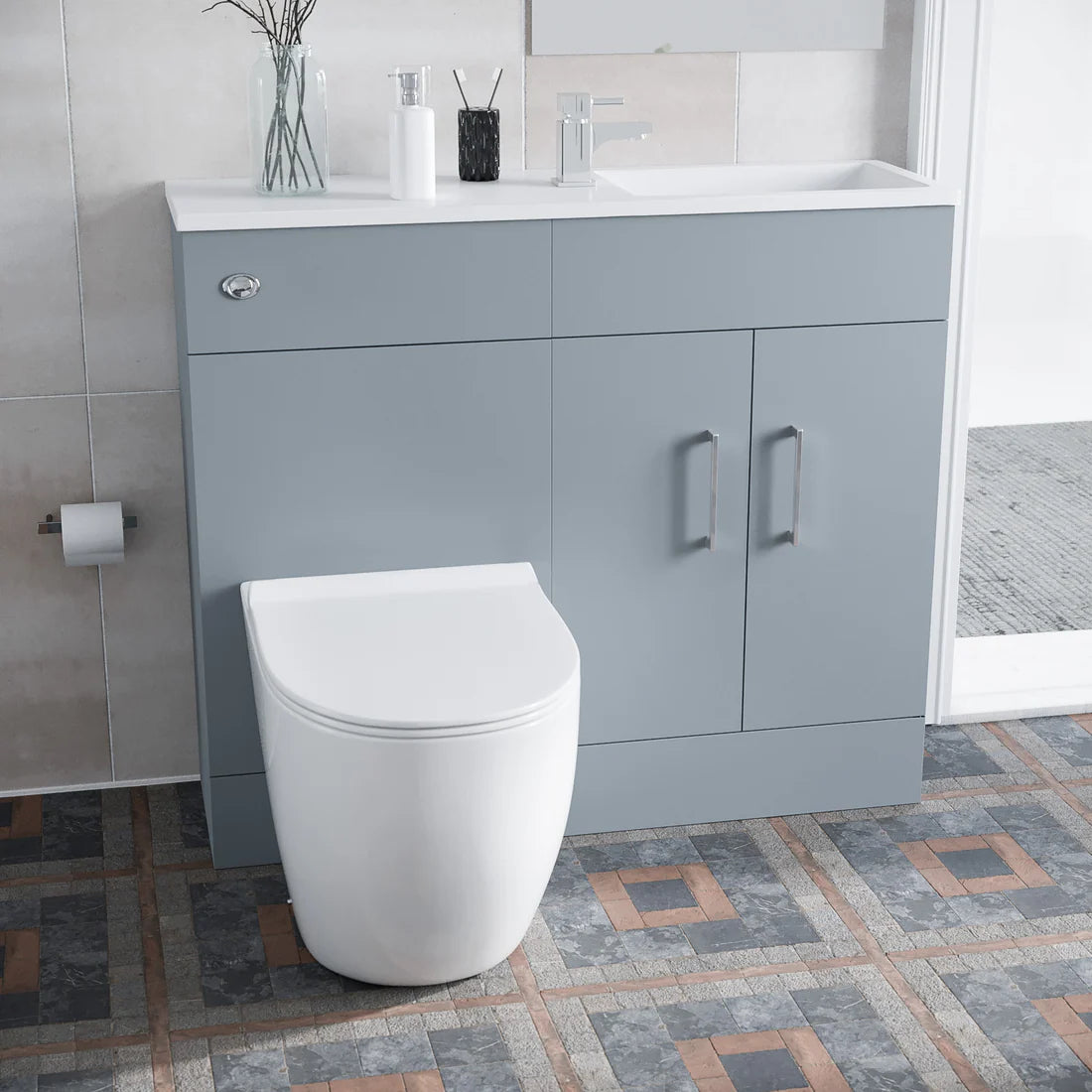 James 1000mm Matte Grey Slimline Freestanding Vanity Basin & WC Unit & D Shape Rimless Round BTW Toilet