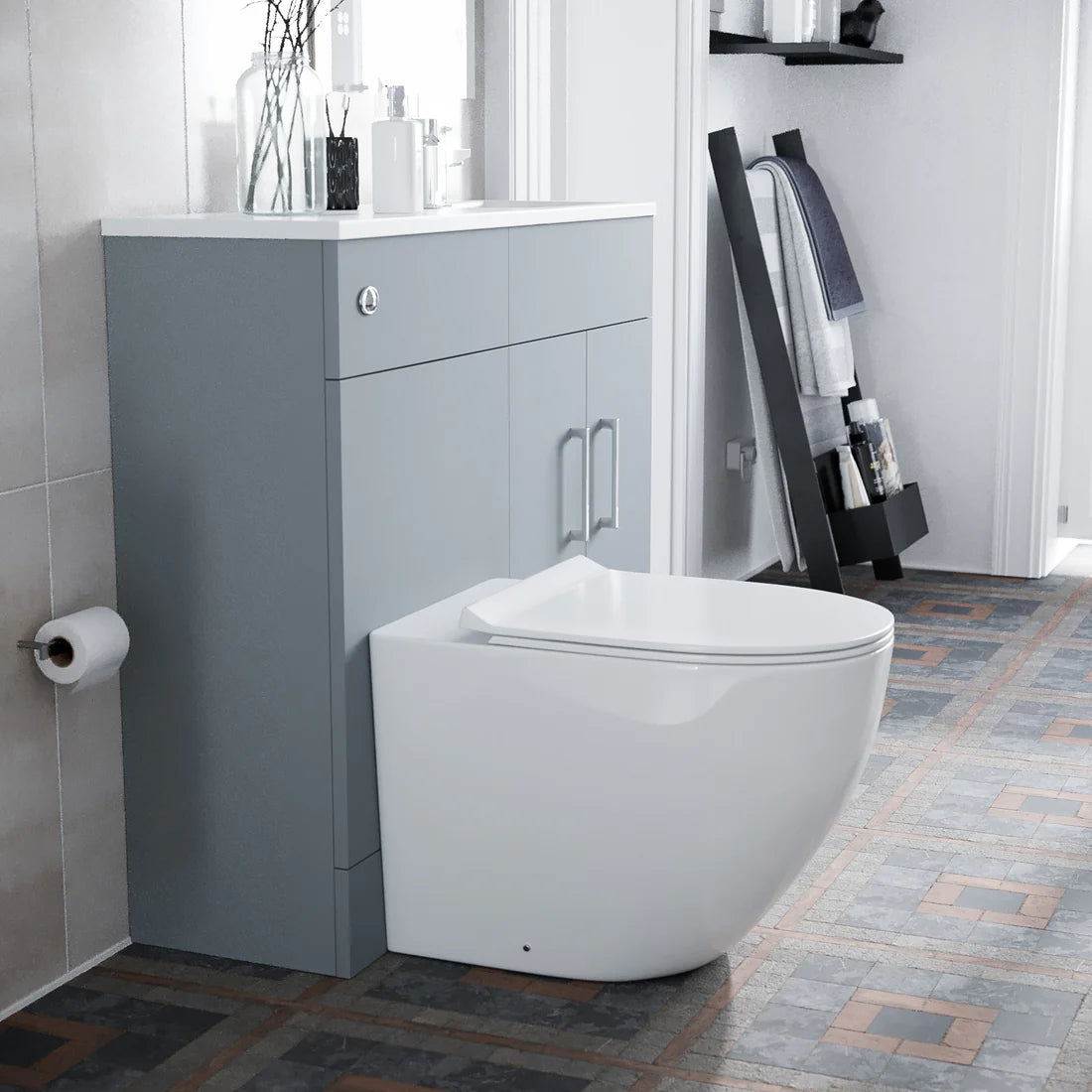 James 1000mm Matte Grey Slimline Freestanding Vanity Basin & WC Unit & D Shape Rimless Round BTW Toilet
