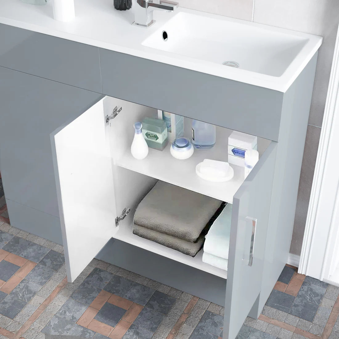 James 1000mm Matte Grey Slimline Vanity Basin WC Unit & Round BTW Toilet